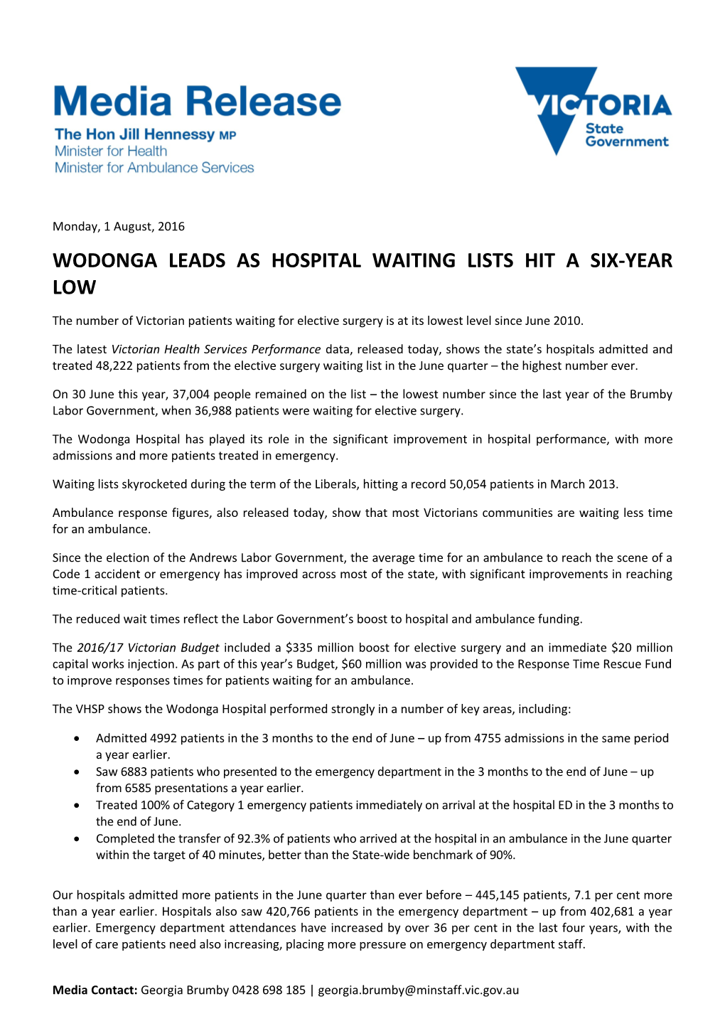 Wodonga Leads As Hospital Waiting Lists Hit a Six-Year Low