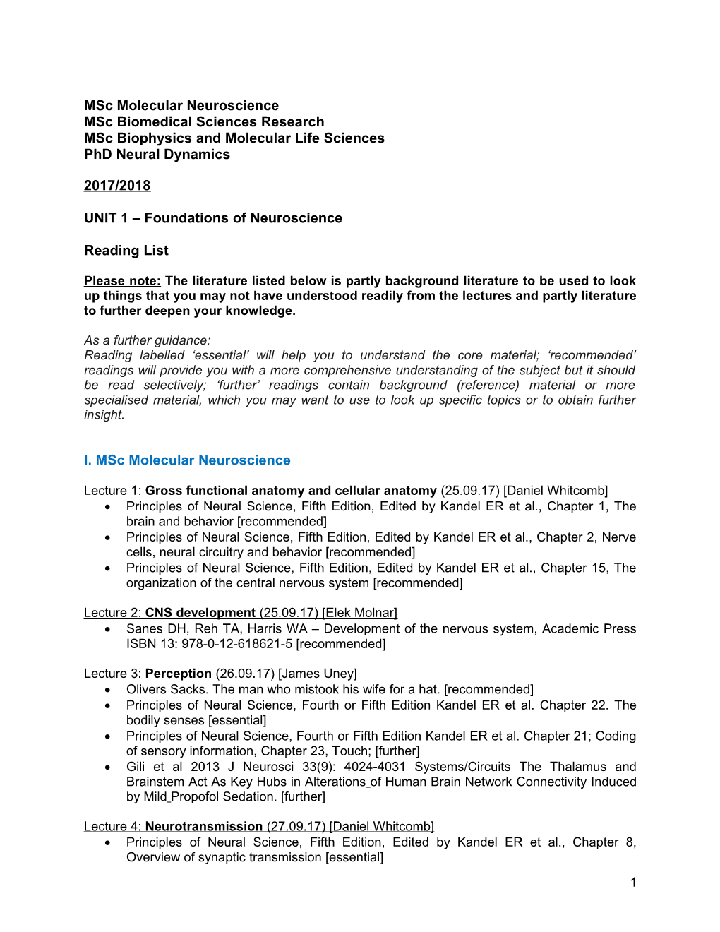 Msc Molecular Neuroscience