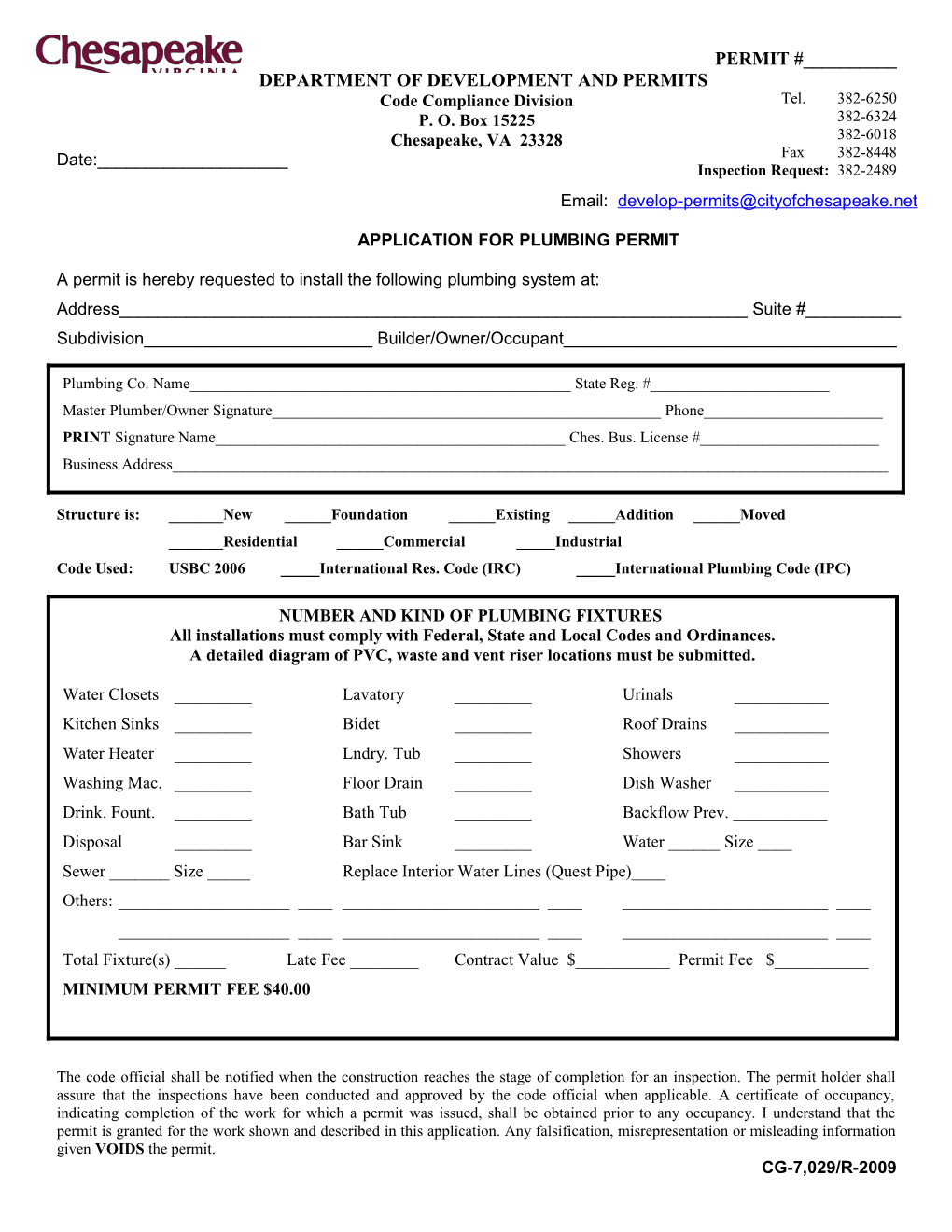 Application for Plumbing Permit