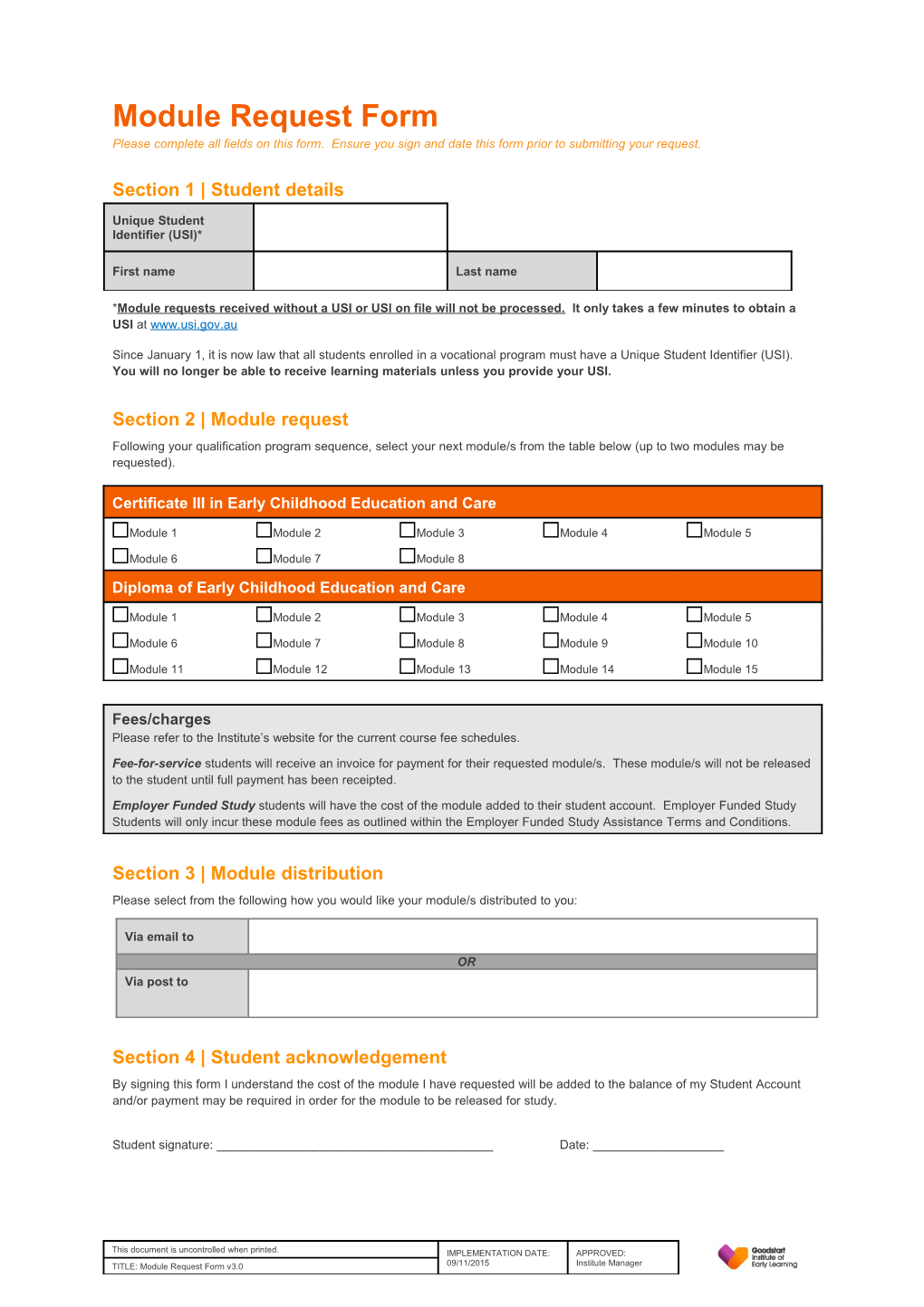 Module Request Form