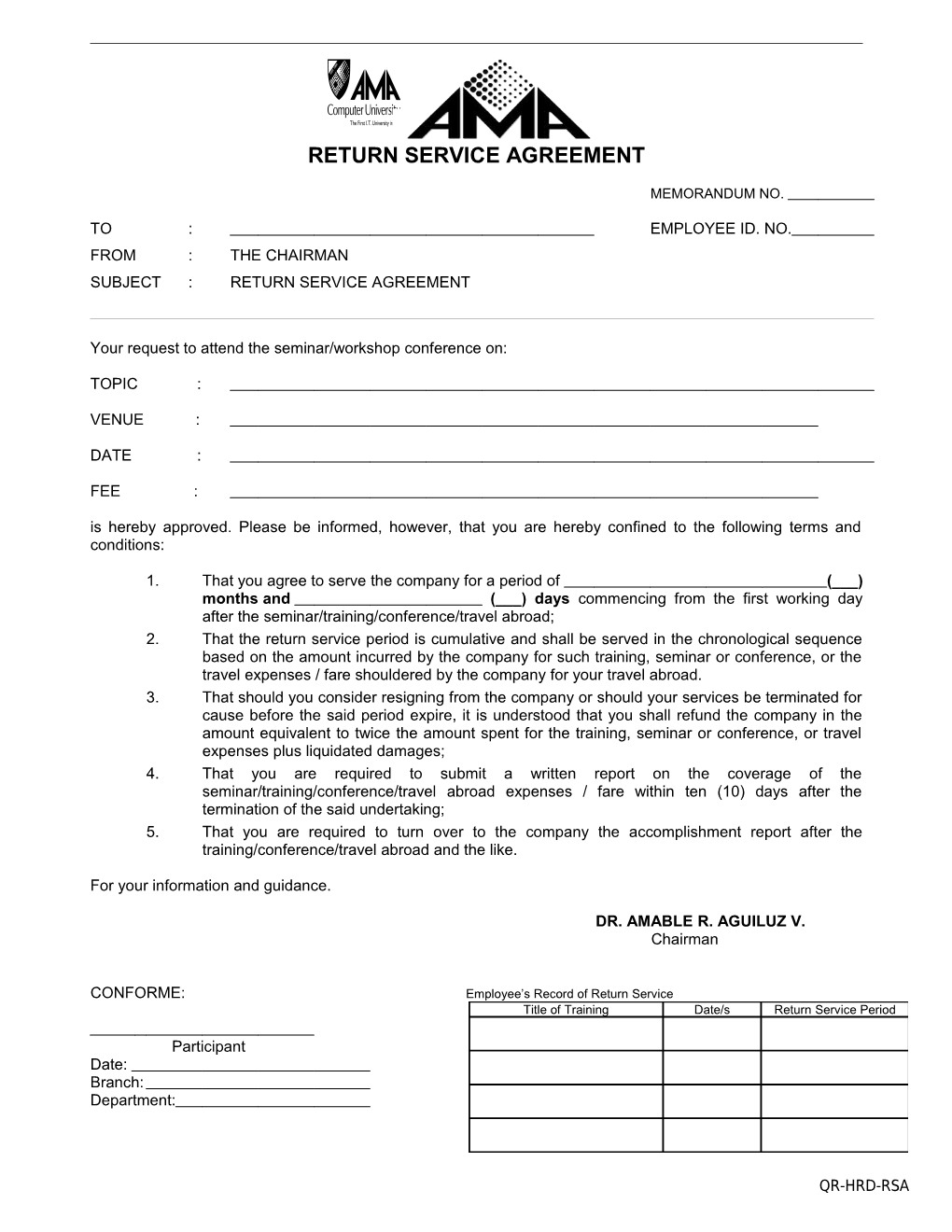 Return Service Agreement