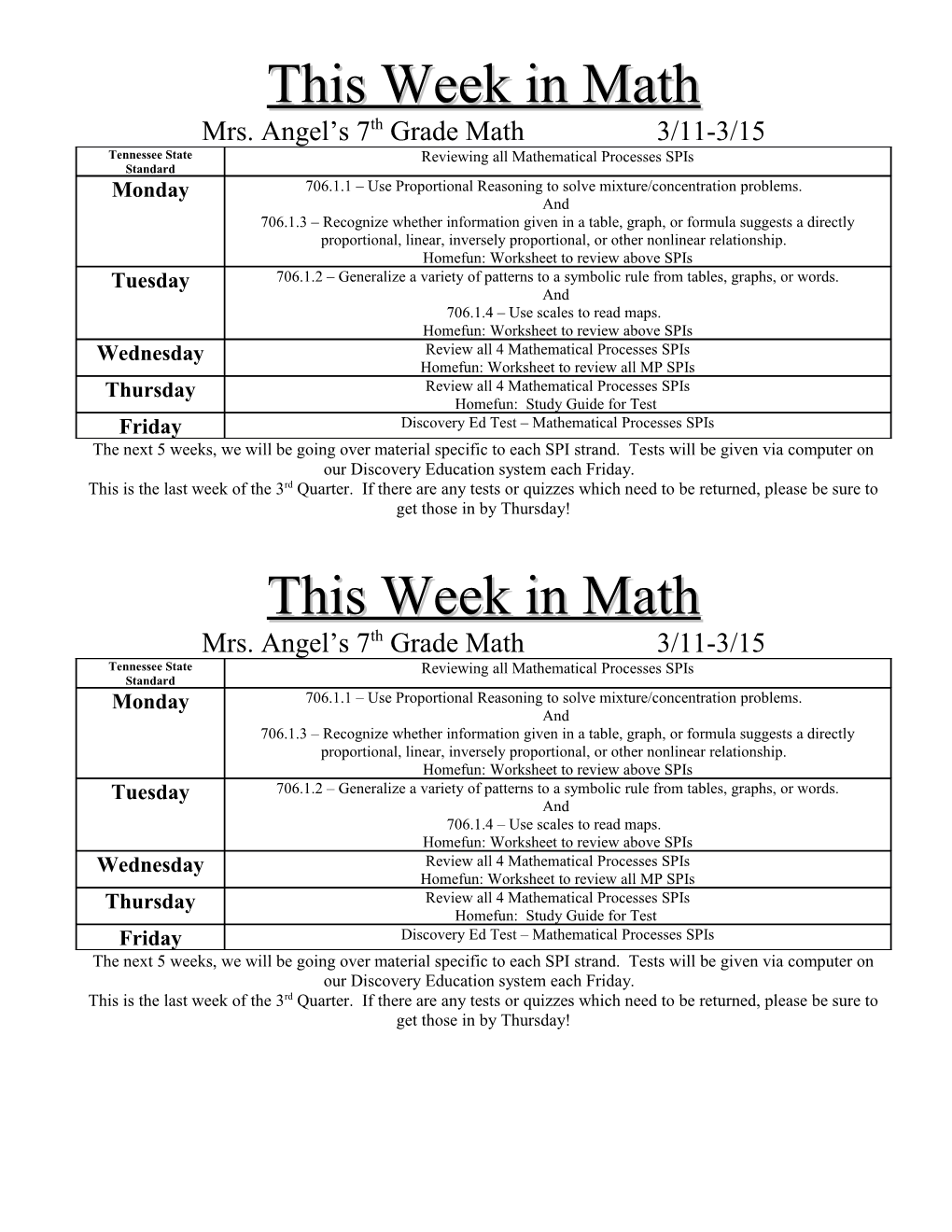 Mrs. Angel S 7Th Grade Math 3/11-3/15