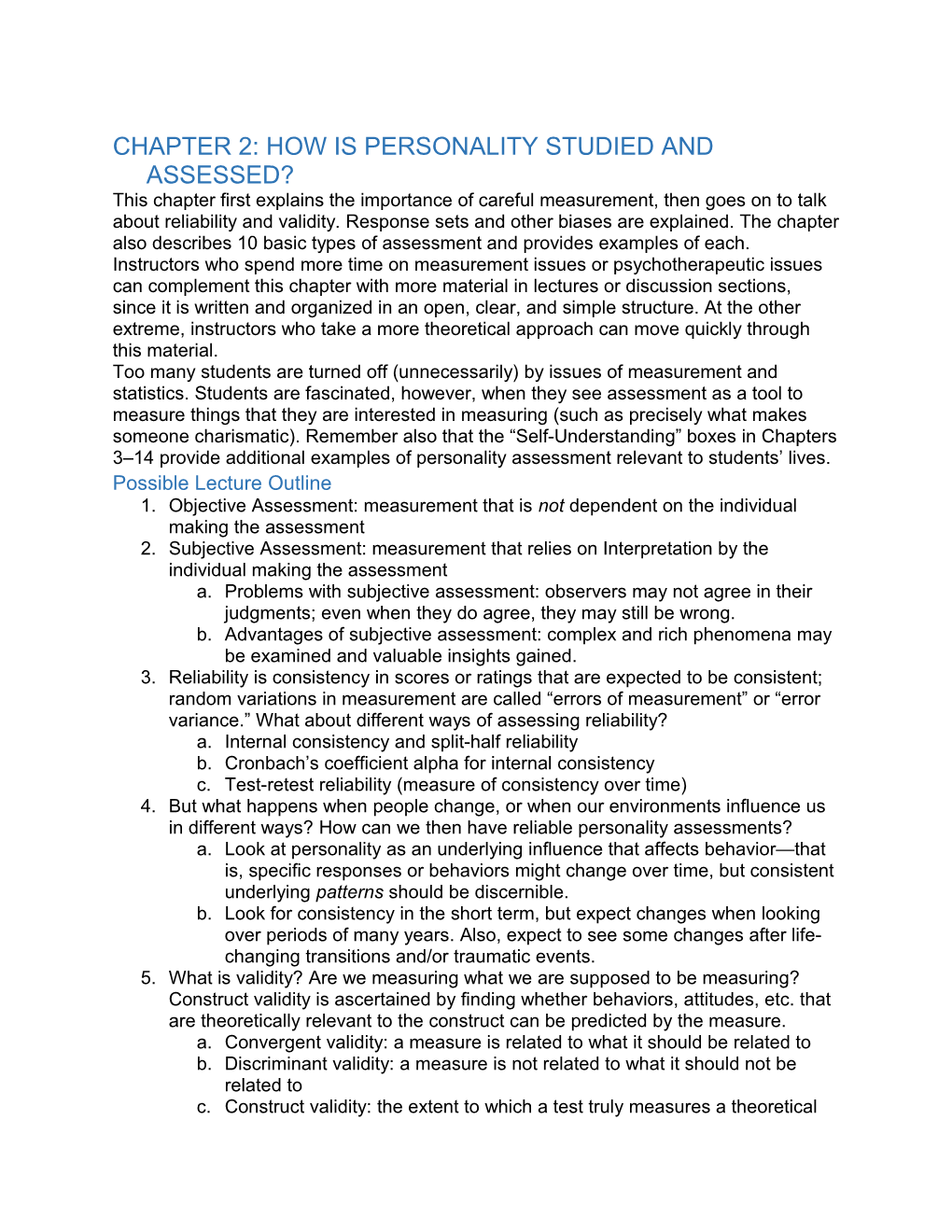 Chapter 2: How Is Personality Studied and Assessed?