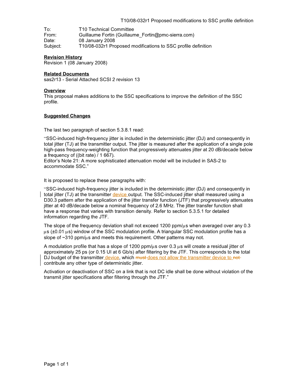 T10/08-032R1 Proposed Modifications to SSC Profile Definition