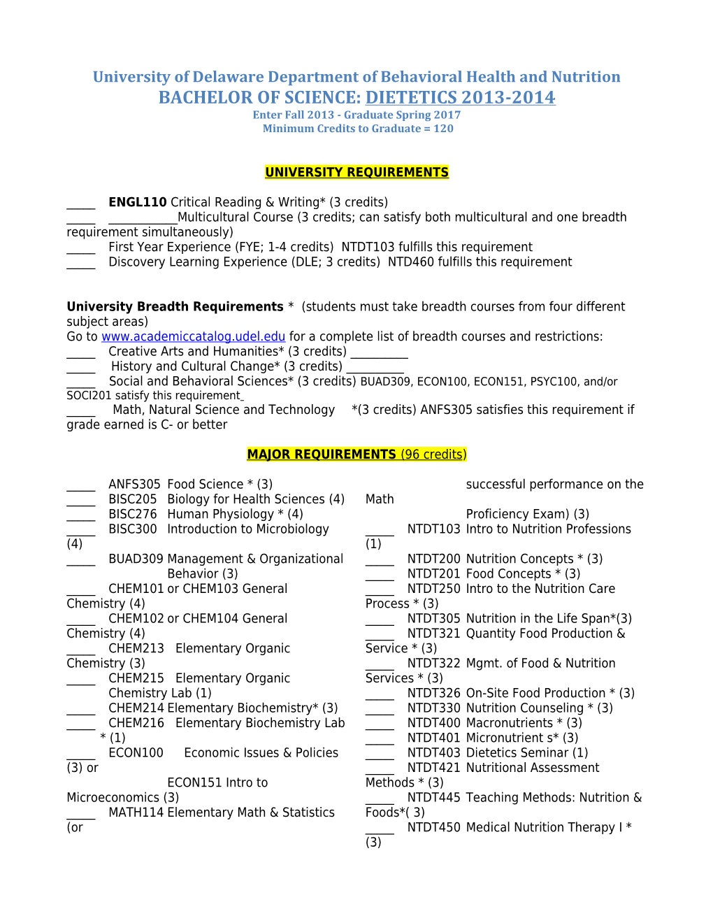 University of Delaware Department of Behavioral Health and Nutrition