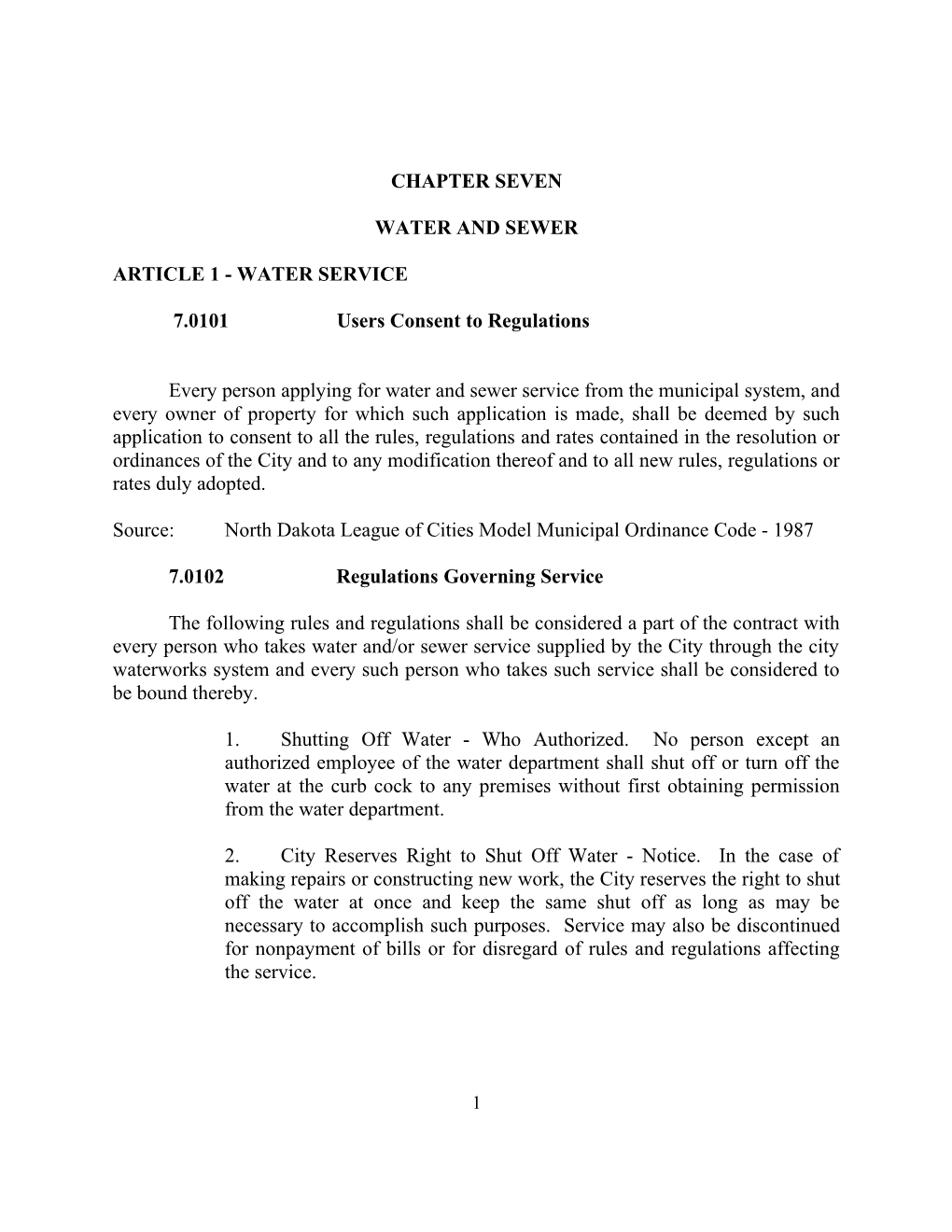 Article 1 - Water Service