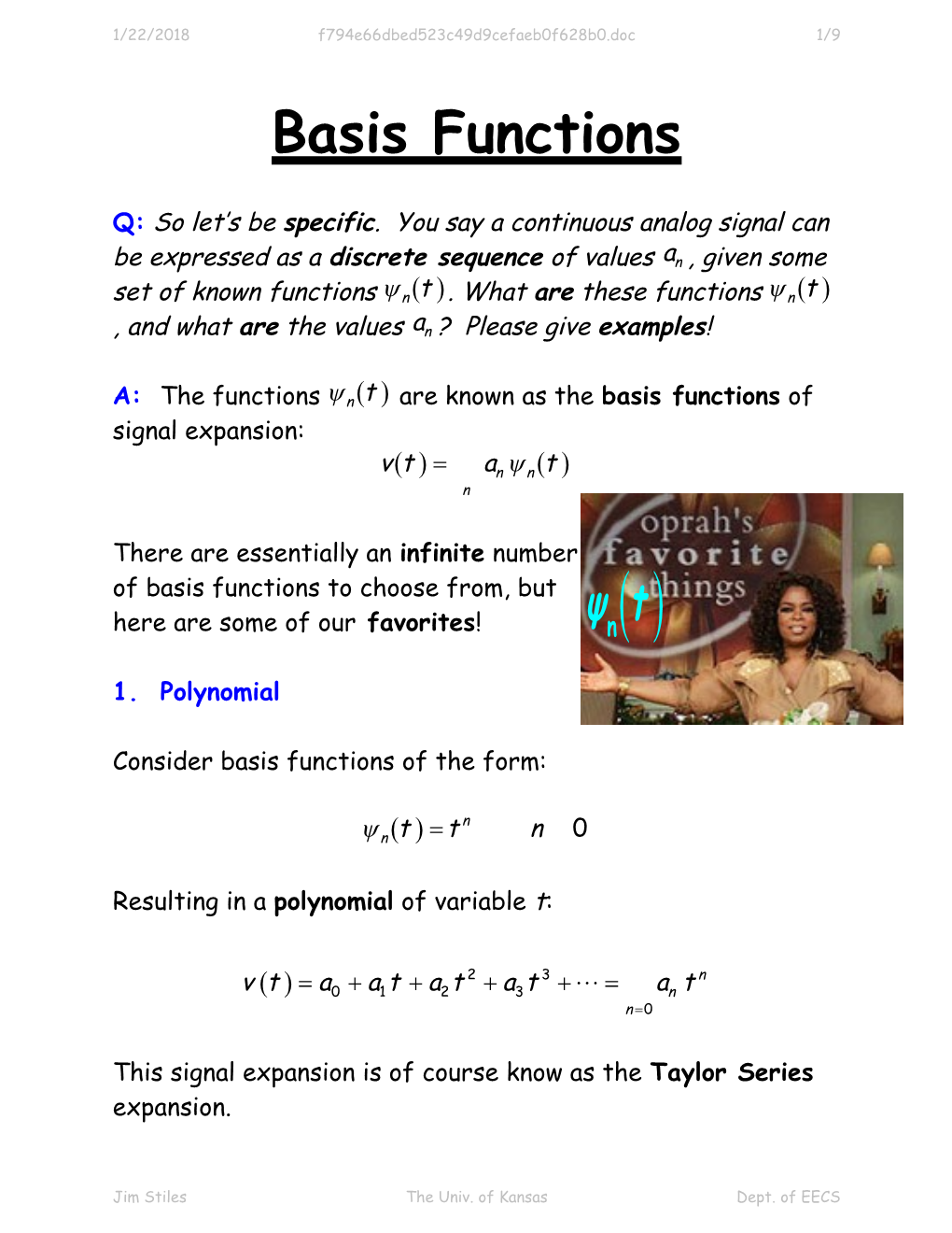 11/11/2009 Basis Functions 9/9