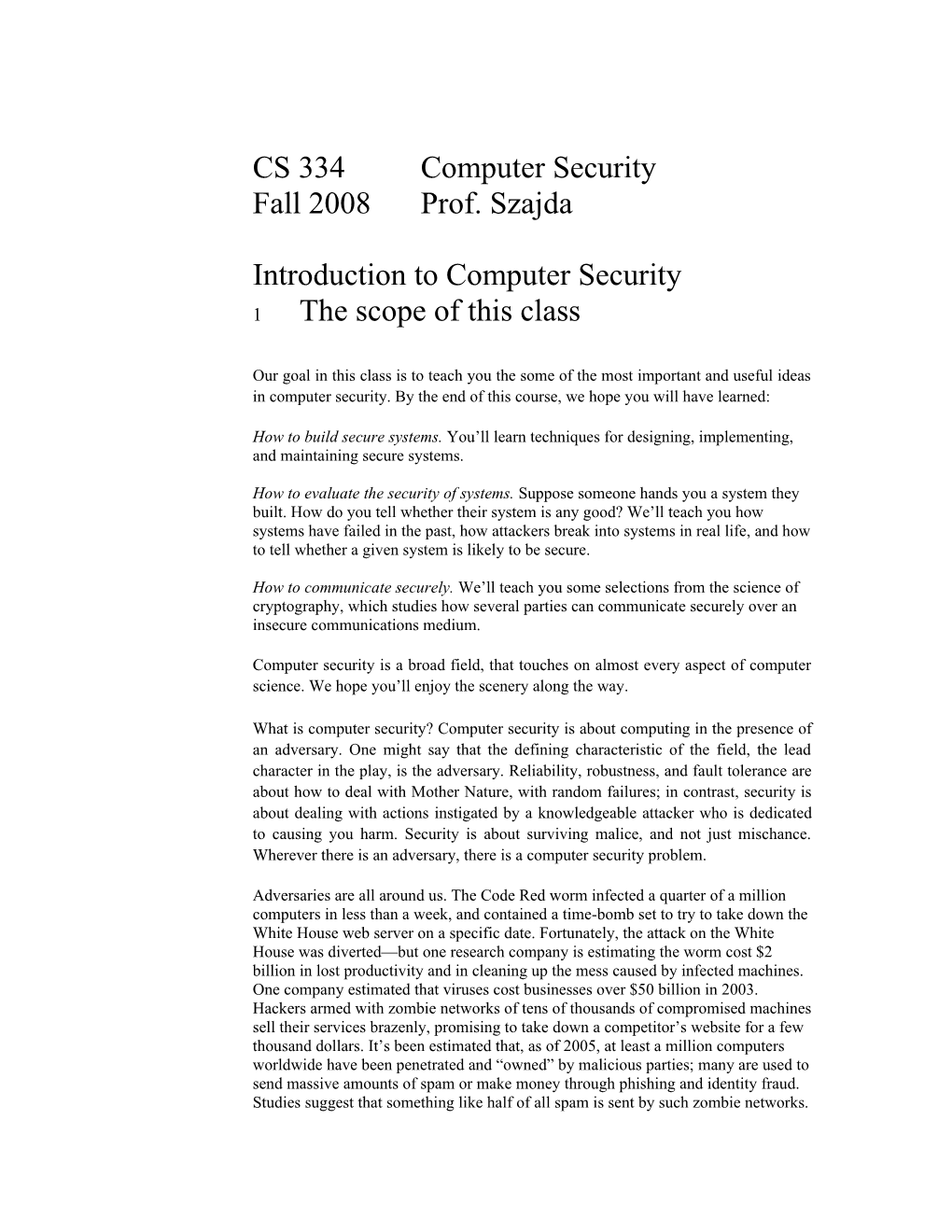 CS 334 Computer Security