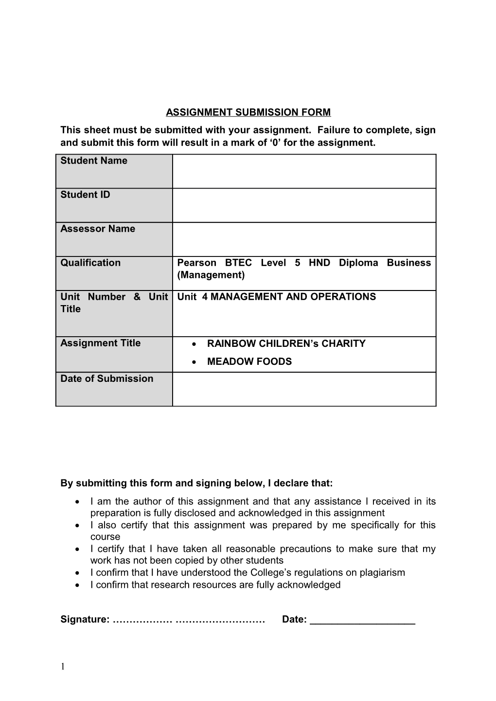 Assignment Submission Form