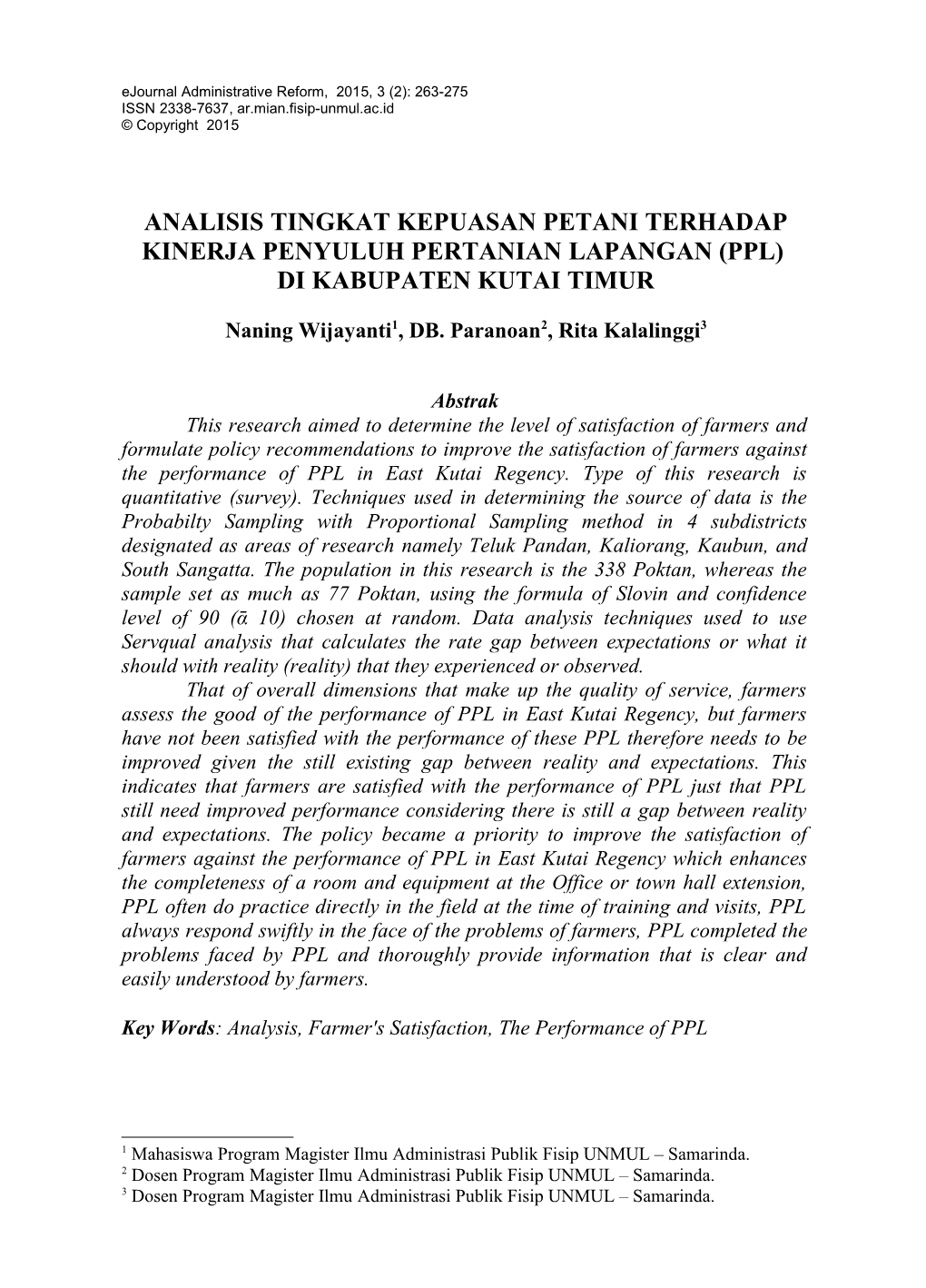 Analisis Tingkat Kepuasan Petani Terhadap Kinerja Penyuluh Pertanian Lapangan (Ppl)