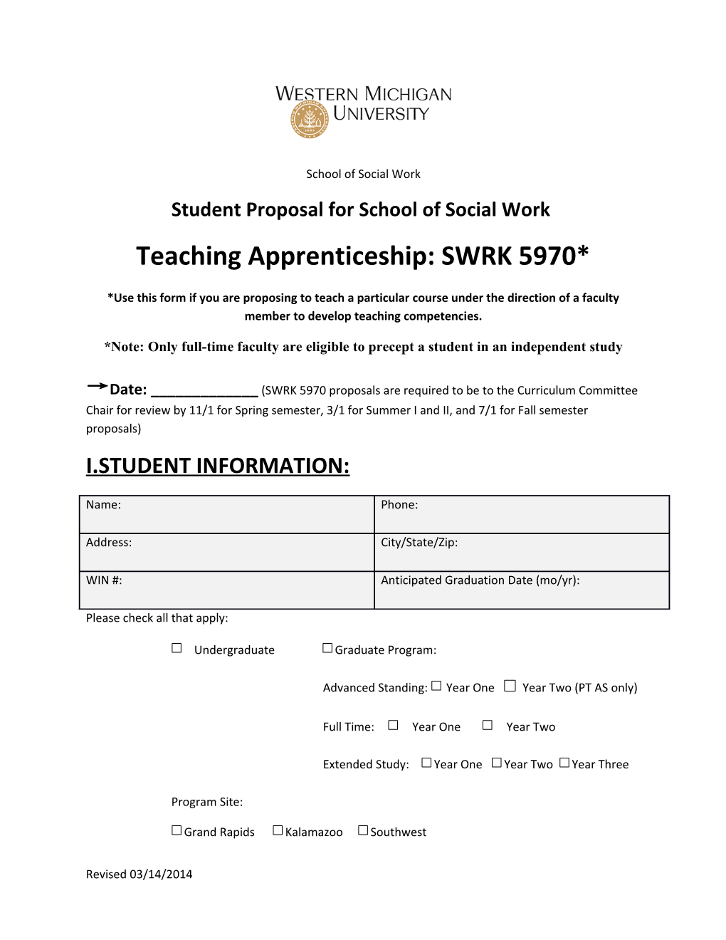 Student Proposal for School of Social Work