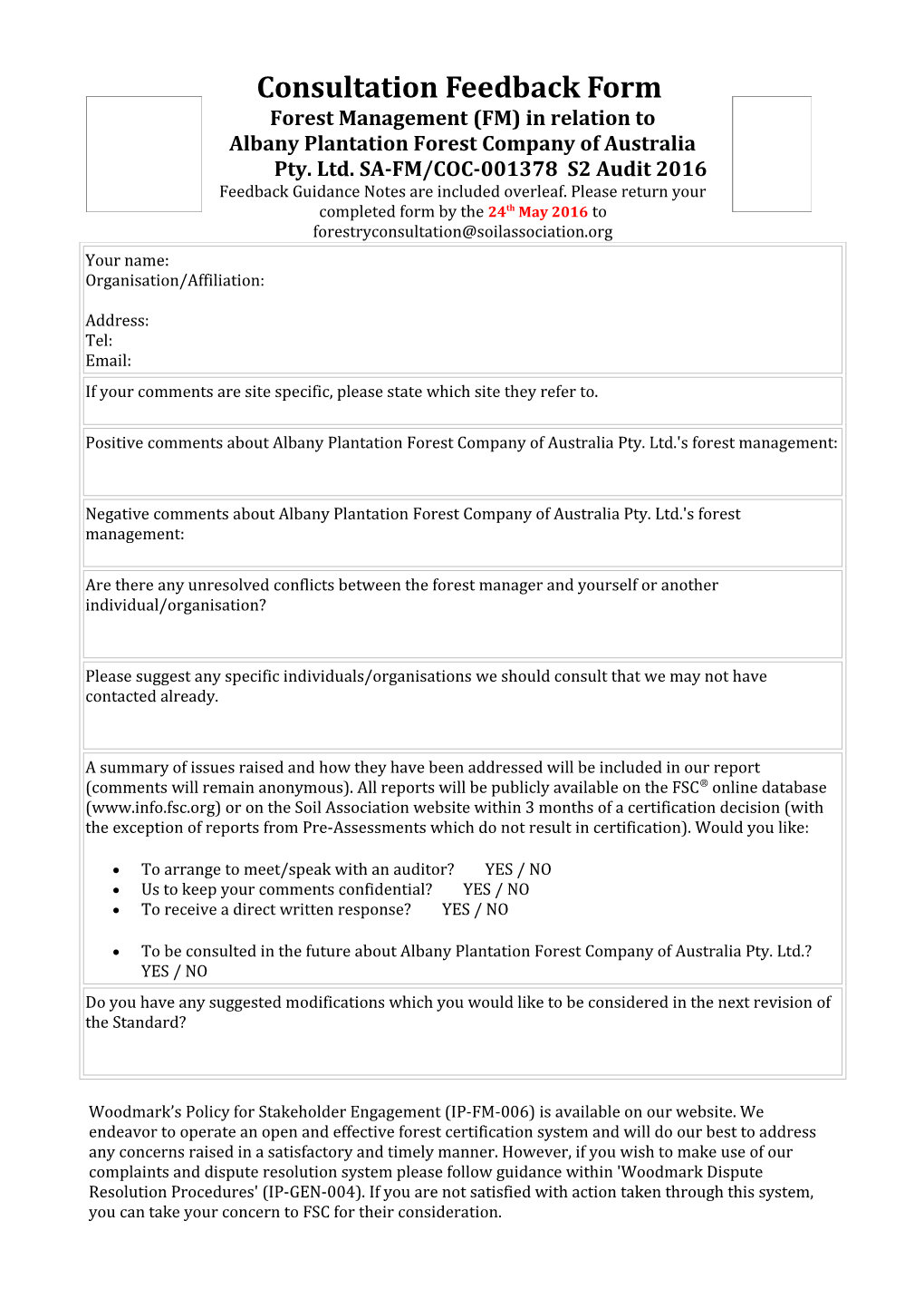 Albany Plantation Forest Company of Australia Pty. Ltd. SA-FM/COC-001378 S2 Audit 2016