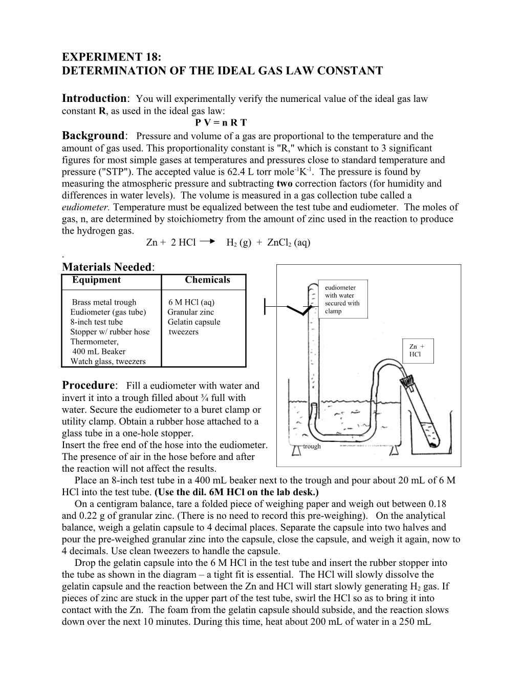 Determination of the Ideal Gas Law Constant