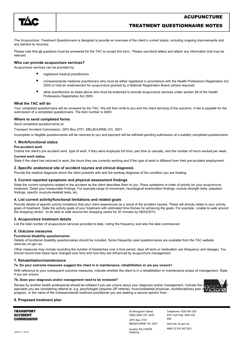Treatment Questionnaire Notes