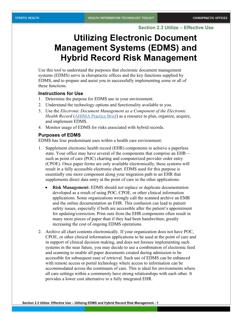 2.3 Utilizing EDMS and Hybrid Record Risk Management