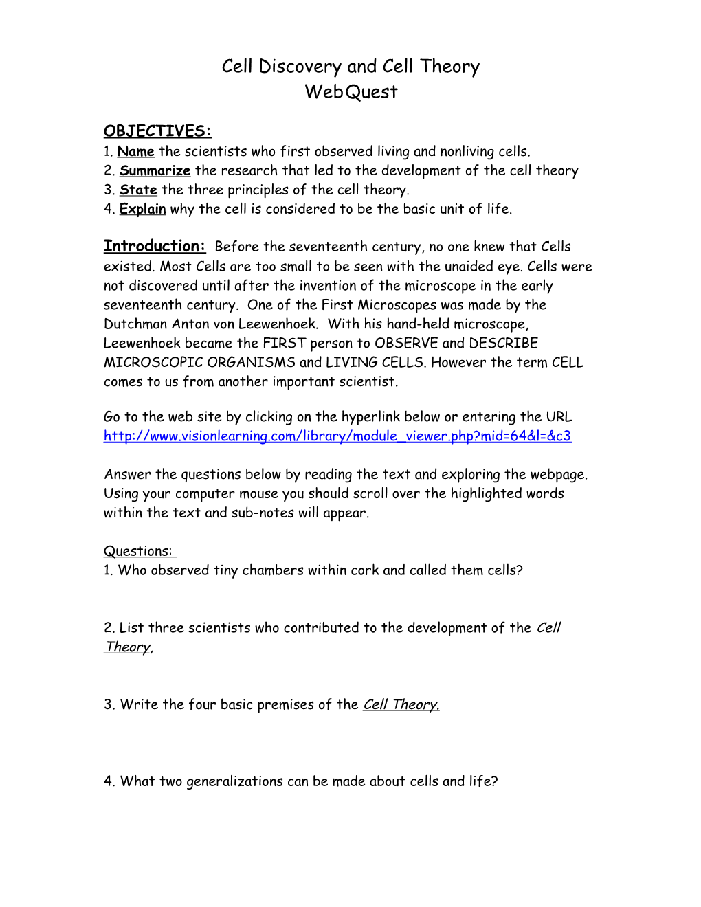 Cell Discovery and Cell Theory