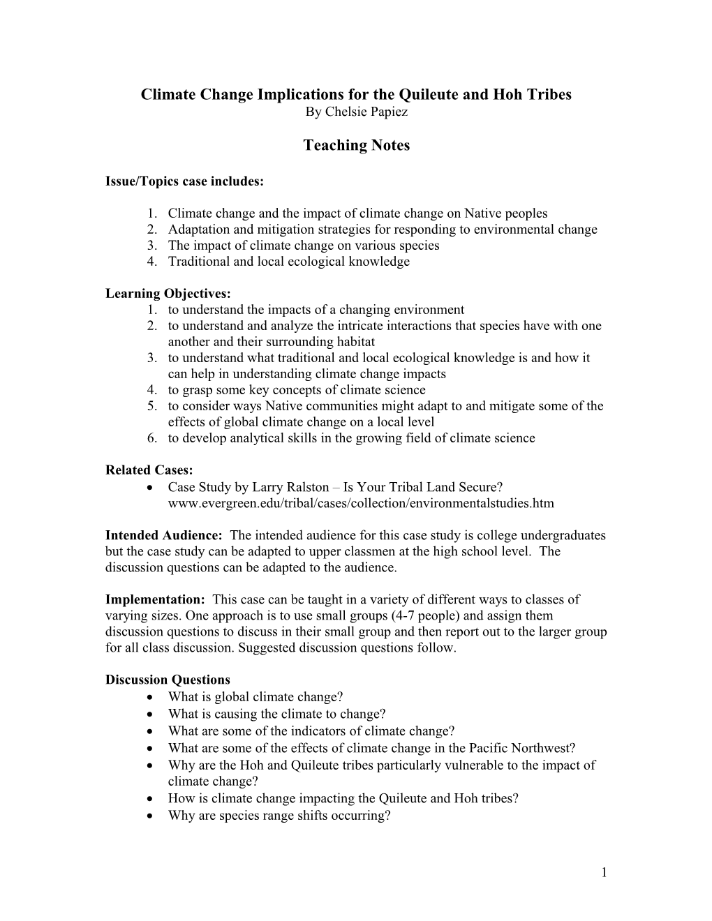 Climate Change Implications for the Quileute and Hoh Tribes