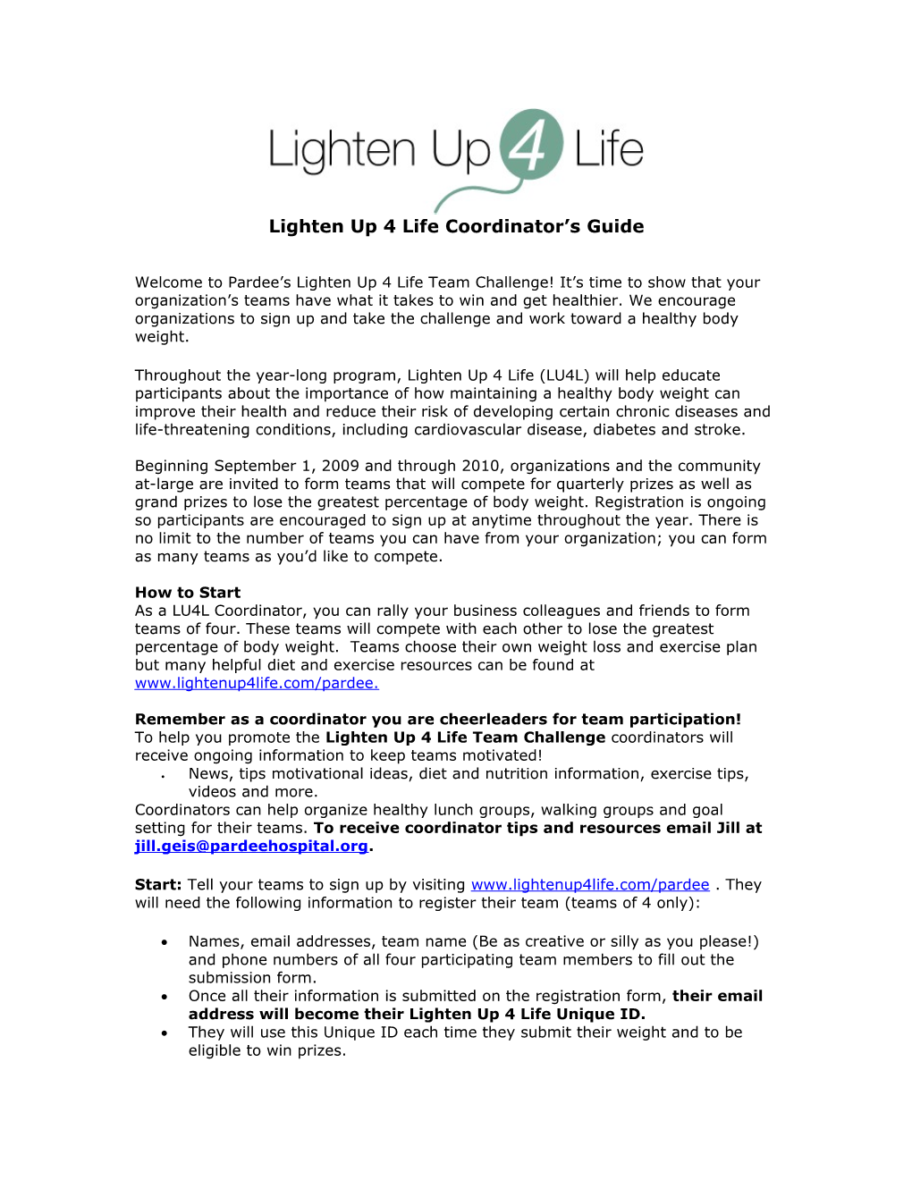 Lighten up 4 Life Coordinator S Guide
