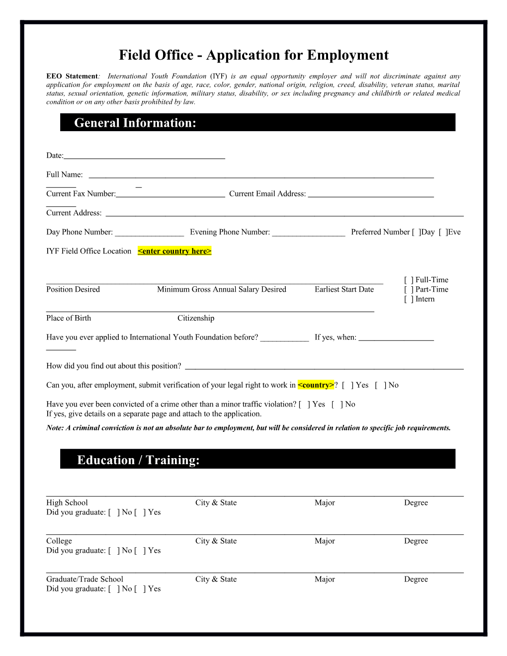 Field Office - Application for Employment