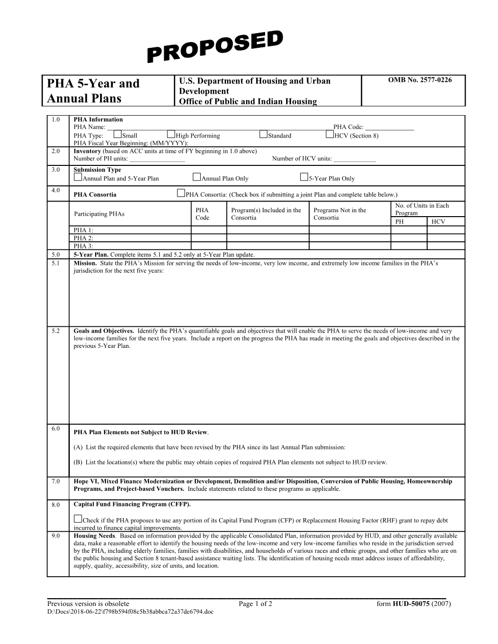 Previous Version Is Obsolete Page 2 of 2 Form HUD-50075 (2007)
