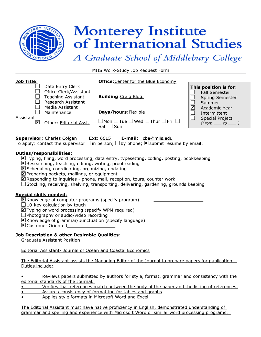 MIIS Work-Study Job Request Form s1