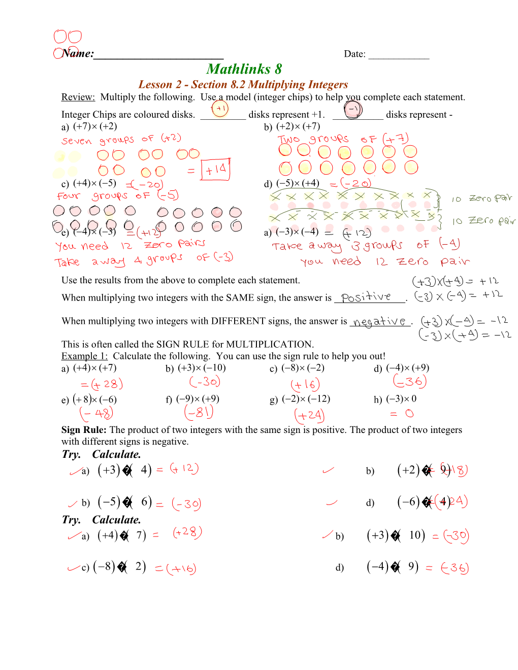 Lesson 2 - Section 8.2 Multiplying Integers s1