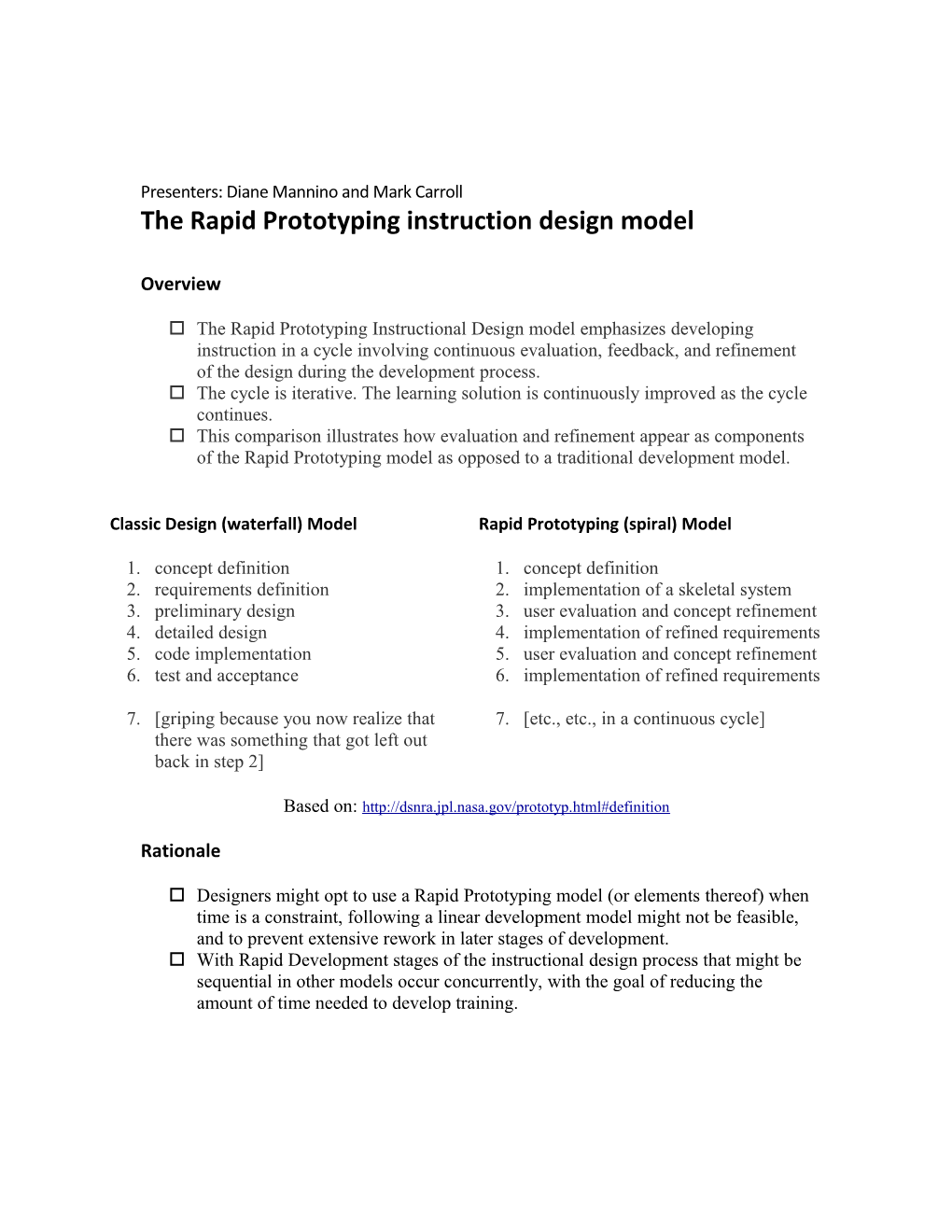 The Rapid Prototyping Instruction Design Model
