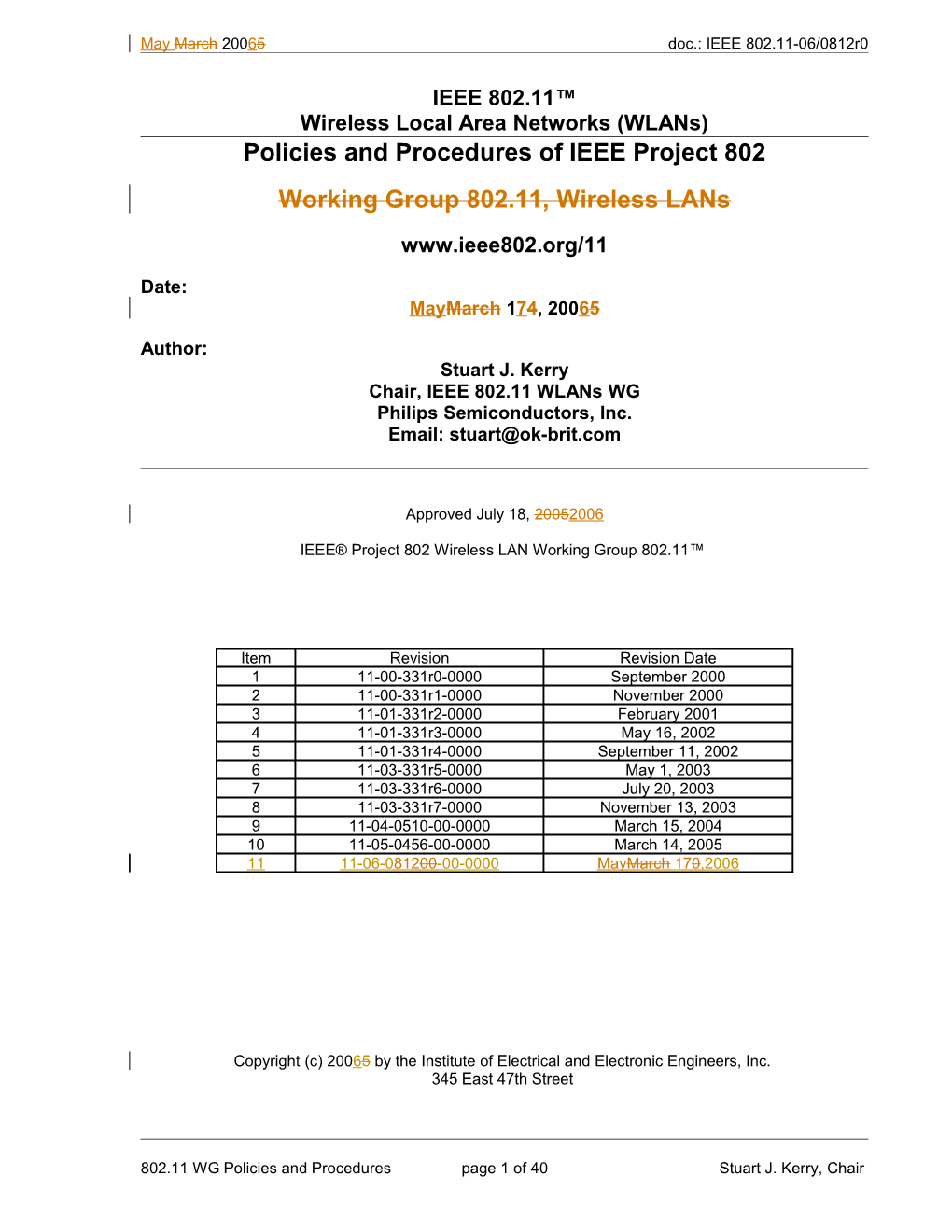 Policies and Procedures of IEEE Project 802