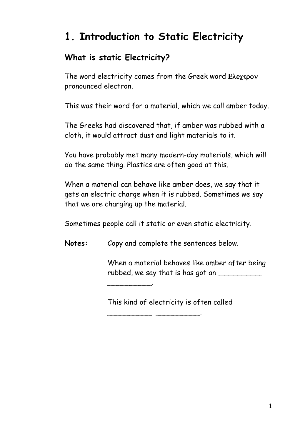 1. Introduction to Static Electricity