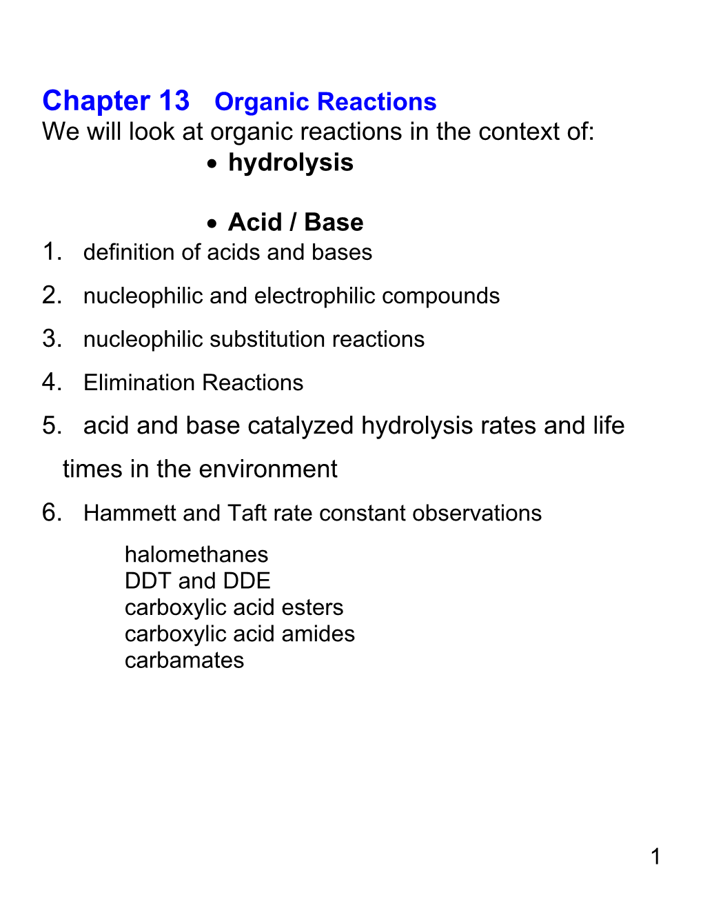 Chapter 13 Organic Reactions