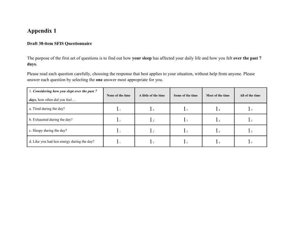 Draft 38-Item SFIS Questionnaire
