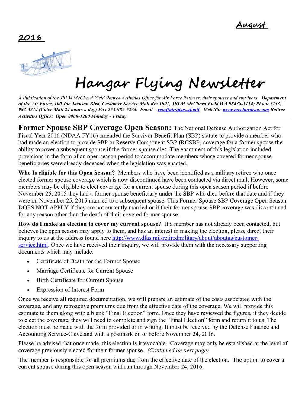 Hangar Flying Newsletter s1