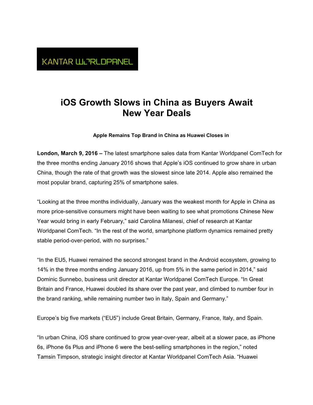 Ios Growth Slows in China As Buyers Await New Year Deals