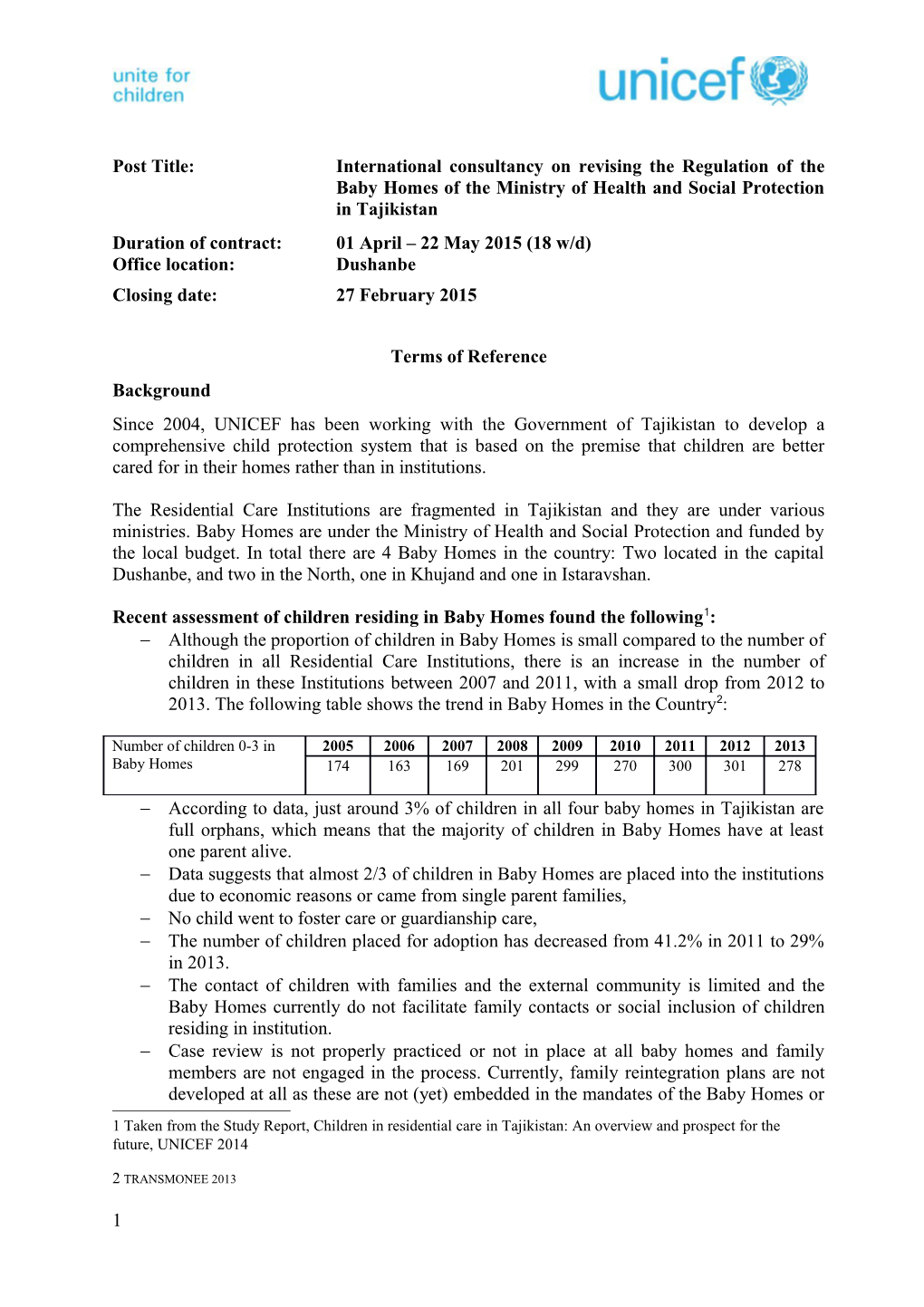 Duration of Contract: 01 April 22 May 2015 (18 W/D)