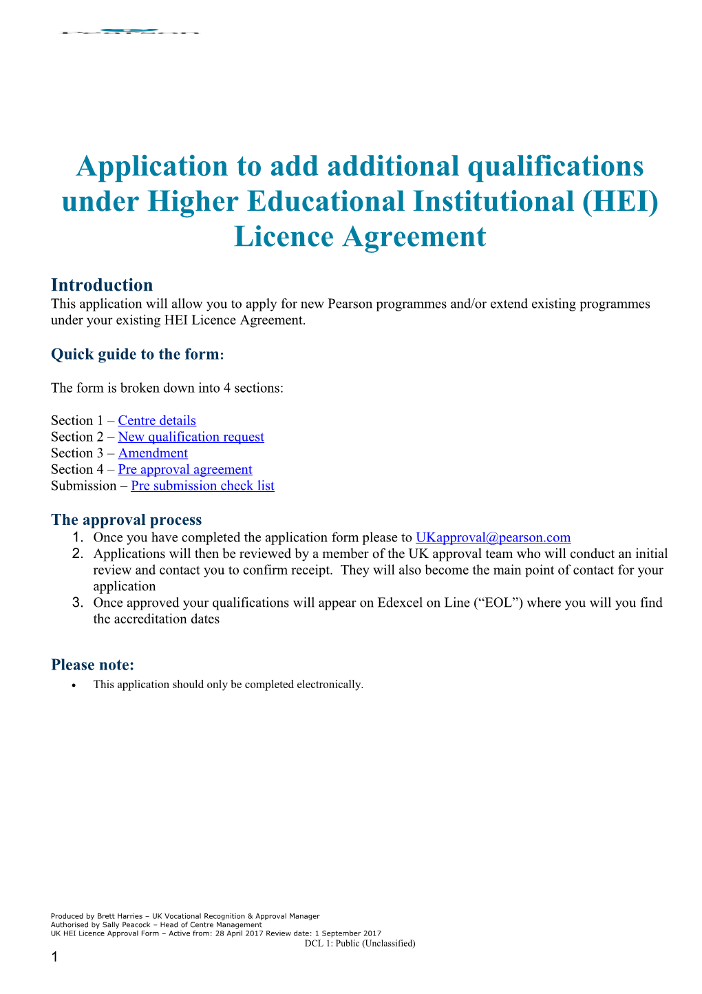 Application to Add Additional Qualifications Under Higher Educational Institutional (HEI)