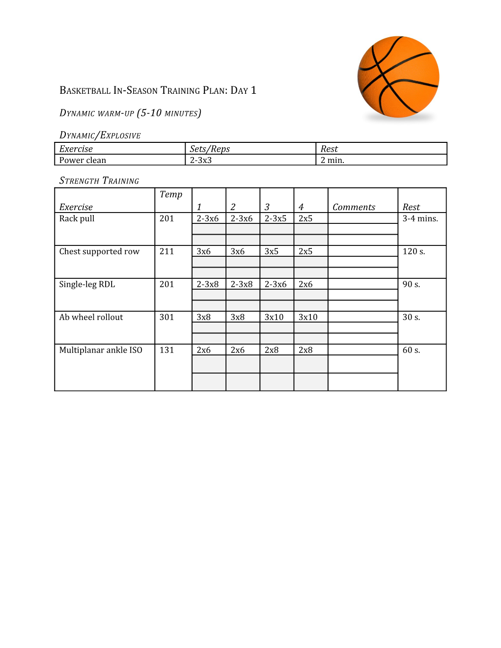 Basketball In-Season Training Plan: Day 1