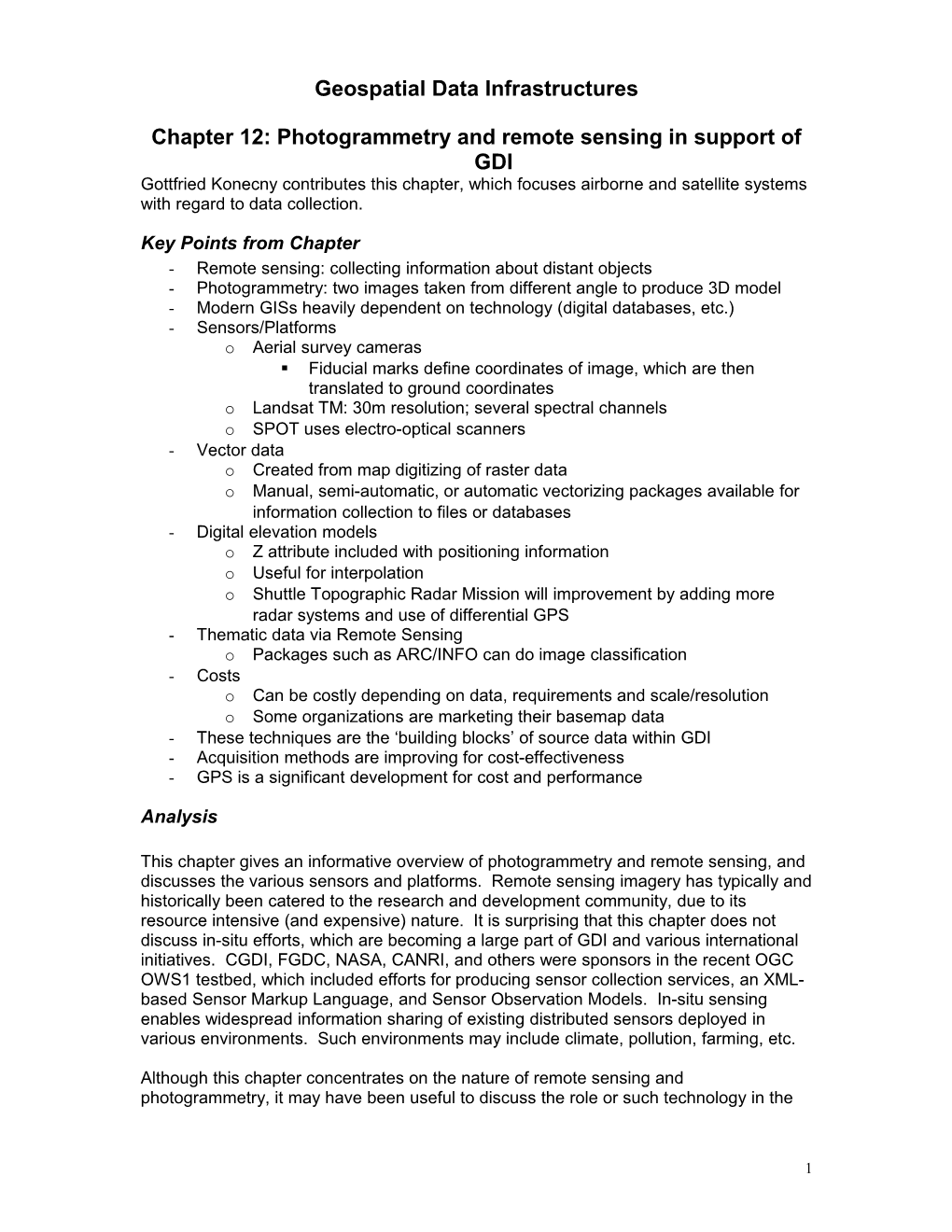 Chapter 12: Photogrammetry and Remote Sensing in Support of GDI