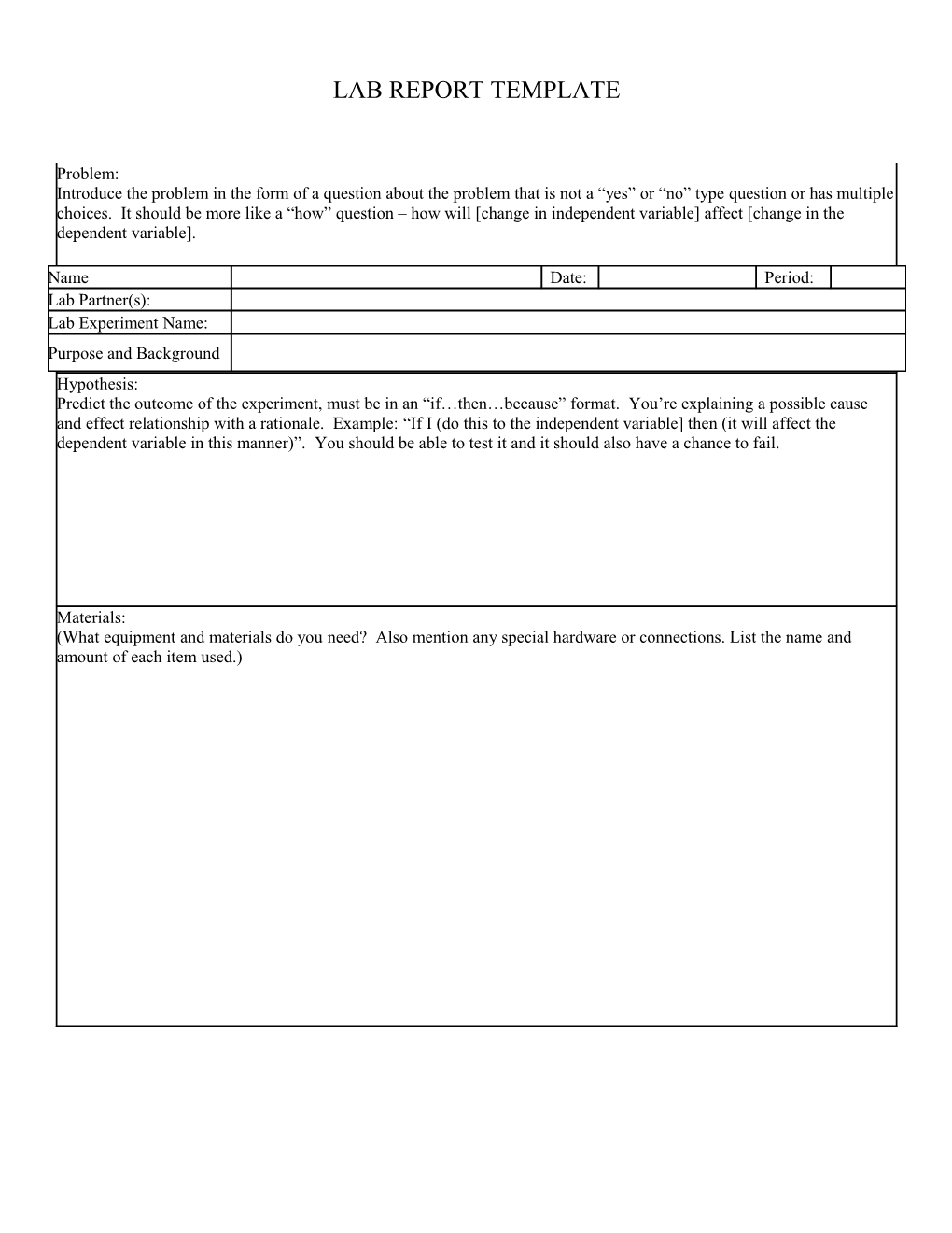 Science Lab Report Template