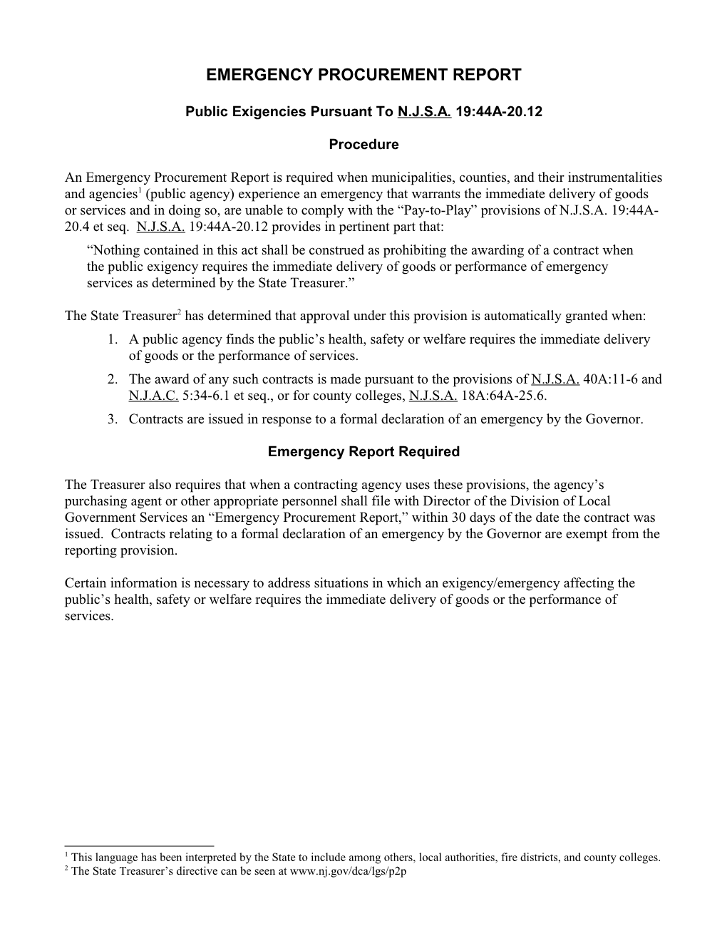Emergency Procurement Report