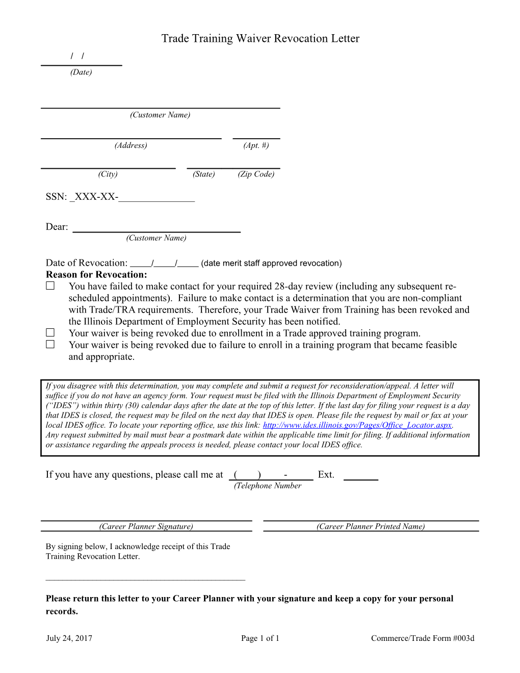 Form #003D Trade Waiver Revocation Letter (MS Word) 12-01-13