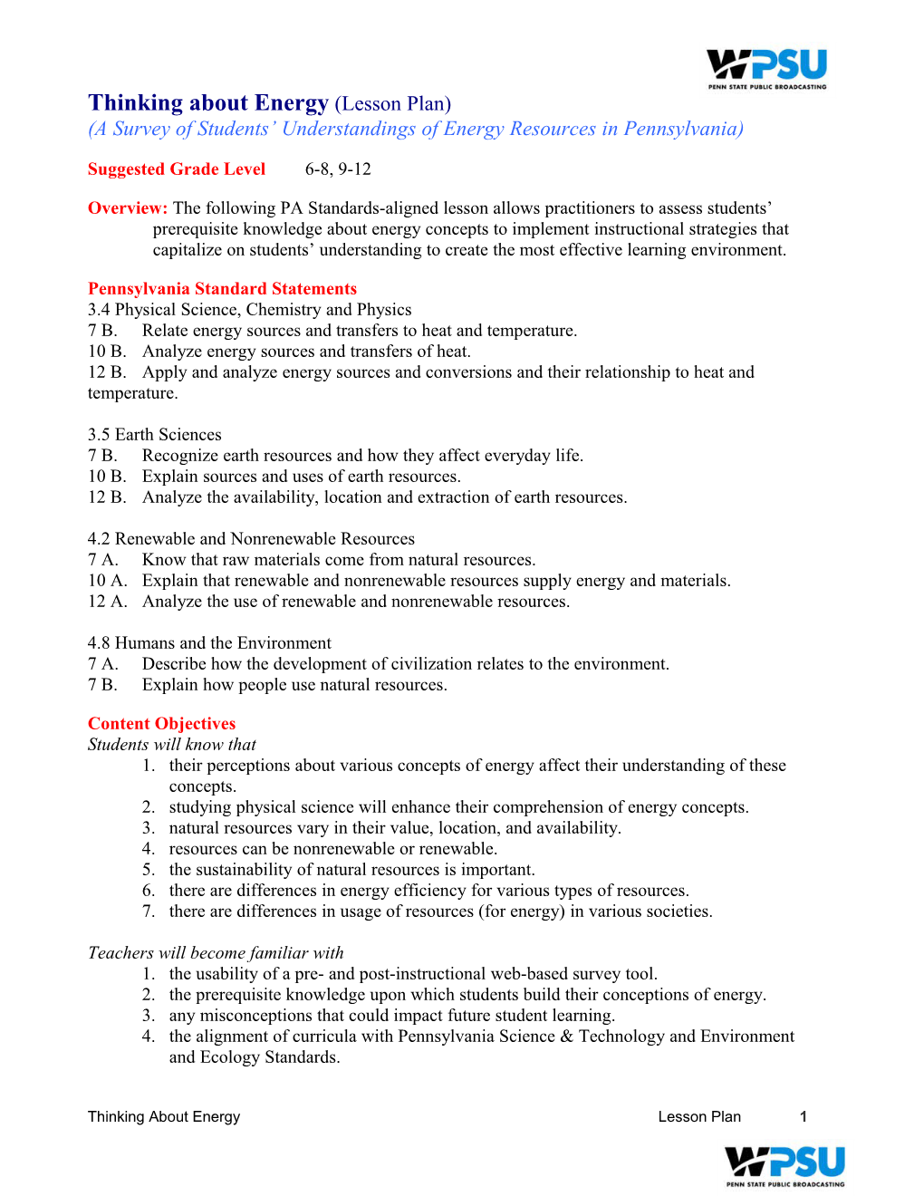 Thinking About Energy (Lesson Plan)