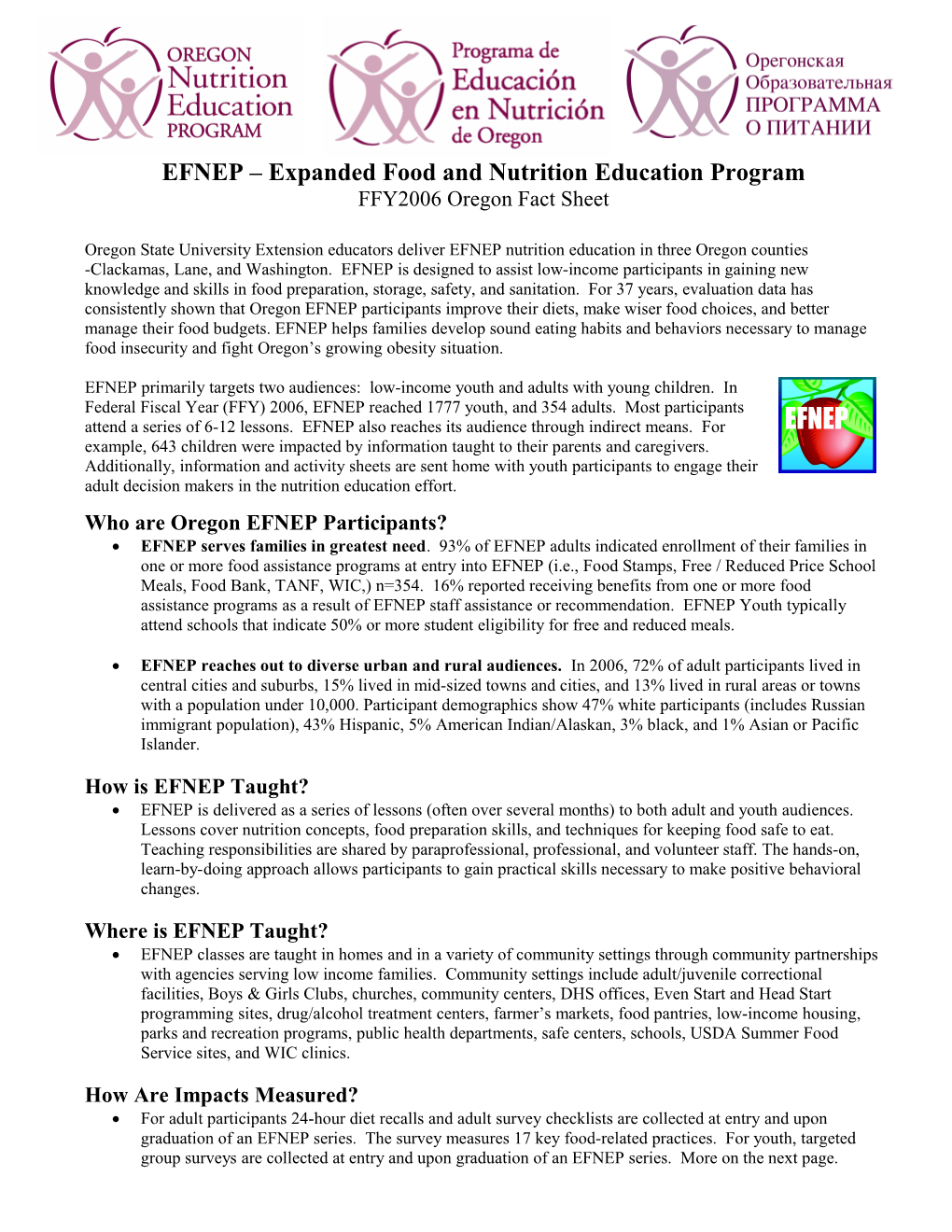 EFNEP Expanded Food and Nutrition Education Program