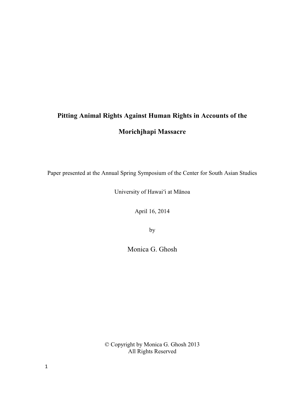 Pitting Animal Rights Against Human Rights in Accounts of the Morichjhapi Massacre