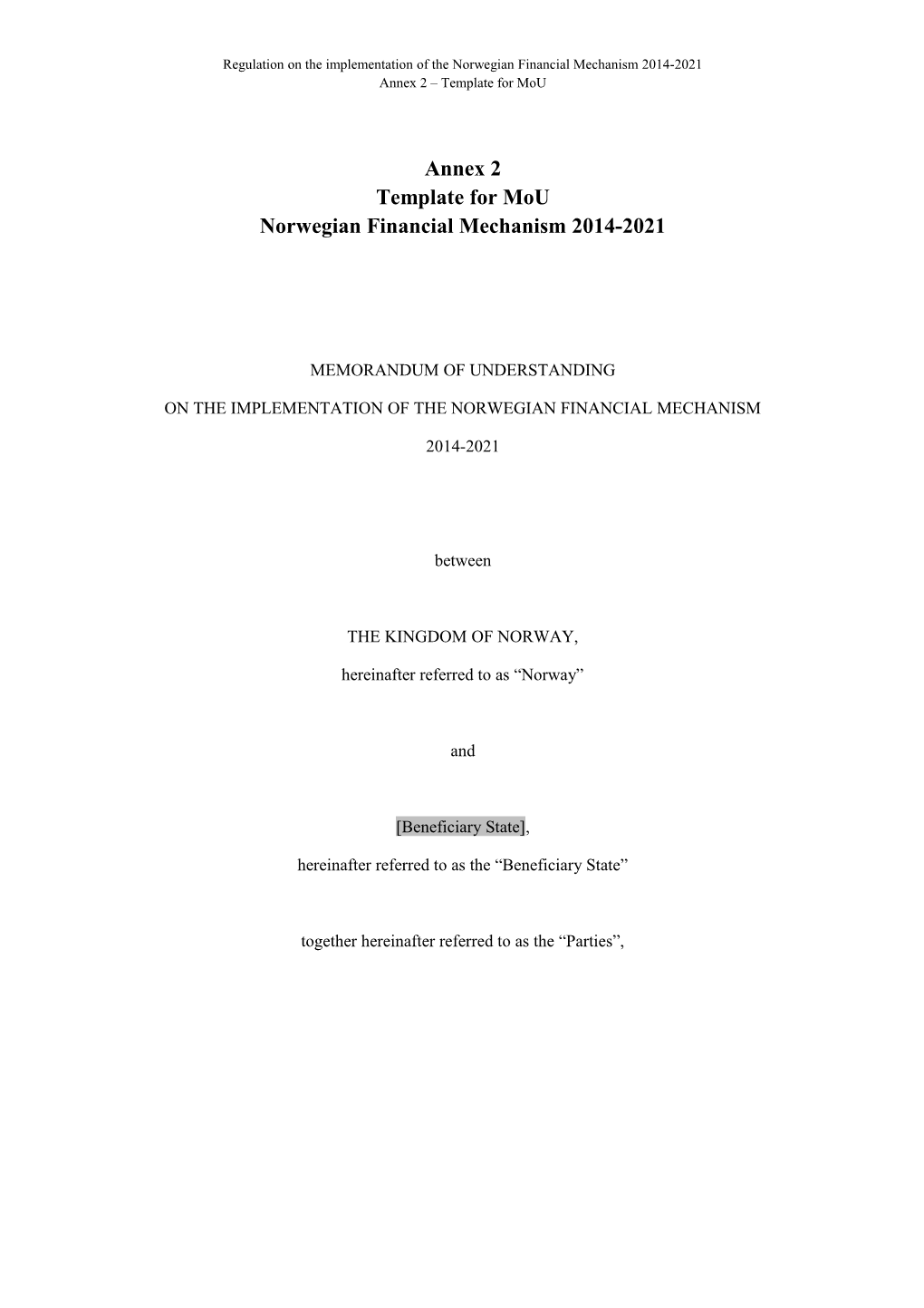Regulation on the Implementation of the Norwegian Financial Mechanism 2014-2021
