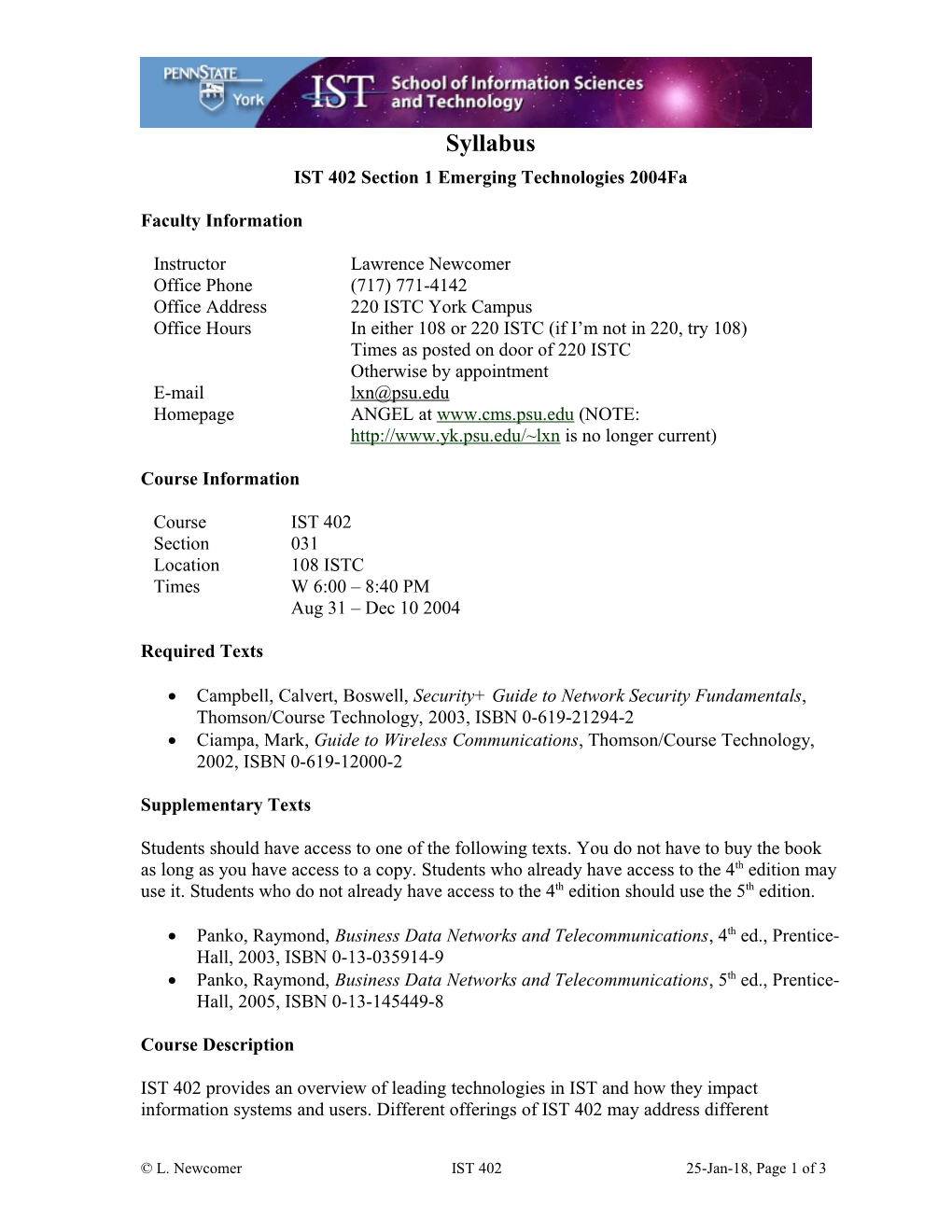 IST 402 Section 1 Emerging Technologies 2004Fa