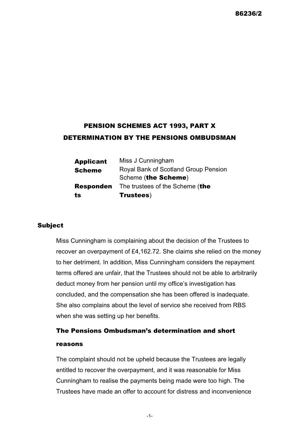 Pension Schemes Act 1993, Part X s119