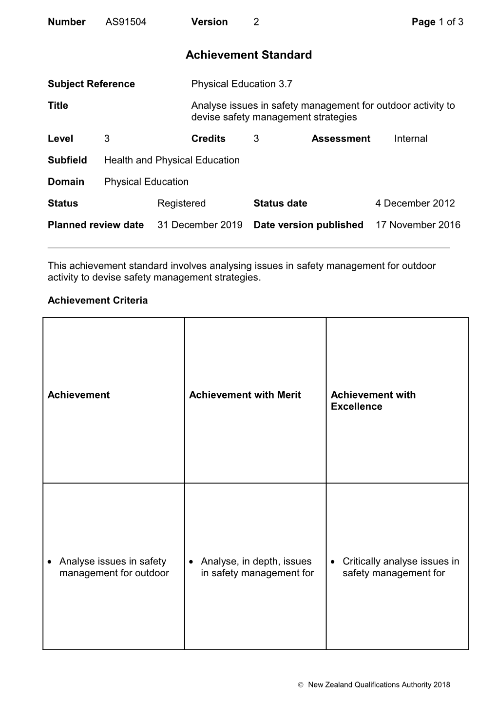 91504 Analyse Issues in Safety Management for Outdoor Activity to Devise Safety Management