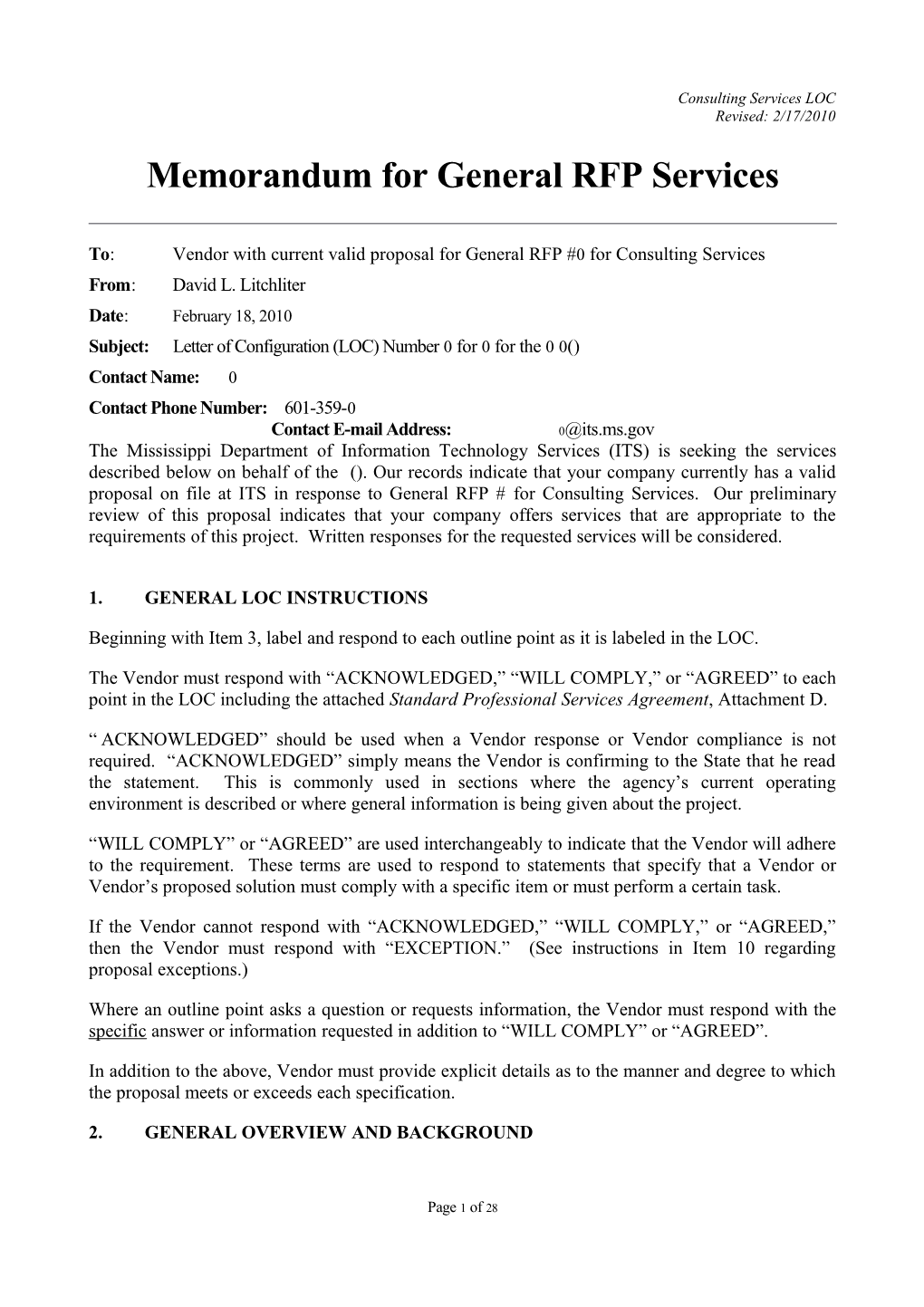 Memorandum for General RFP Configuration s5