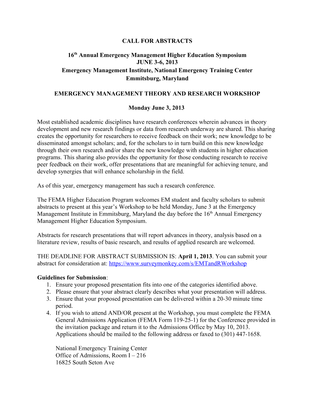 16Th Annual Emergency Managementhigher Education Symposium