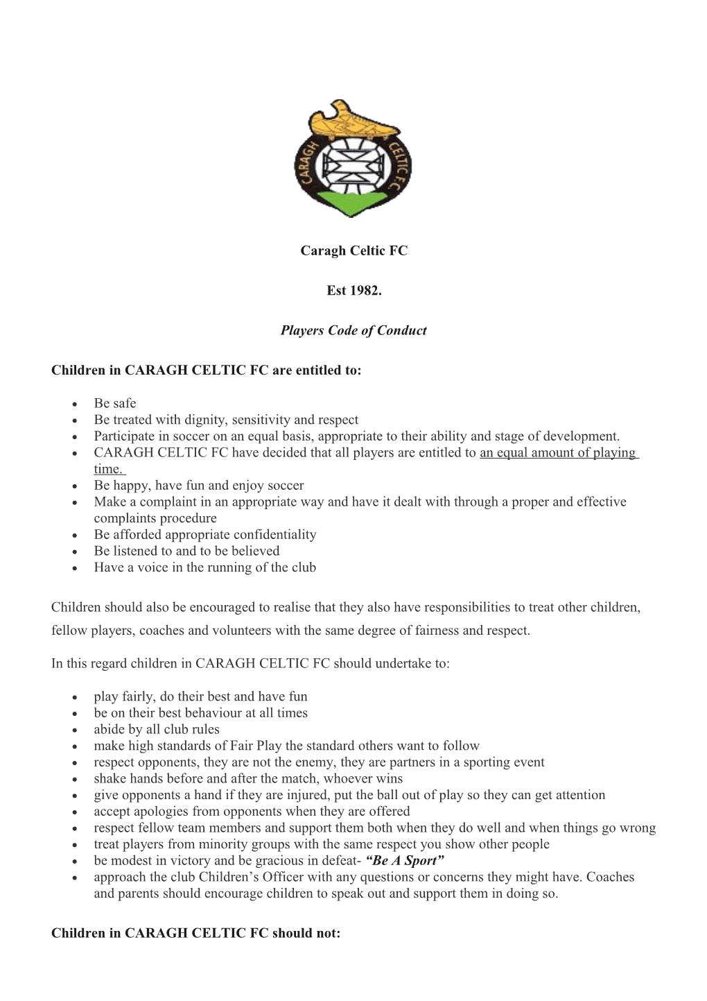 Players Code of Conduct